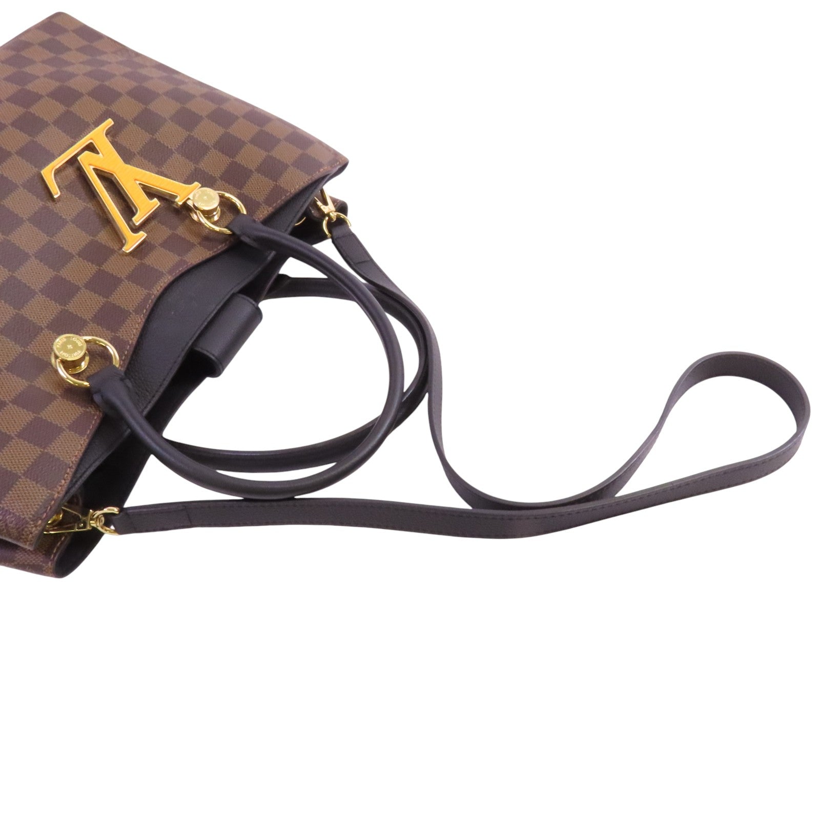 LOUIS VUITTON Damier Ebene Riverside金扣手挽肩背兩用袋