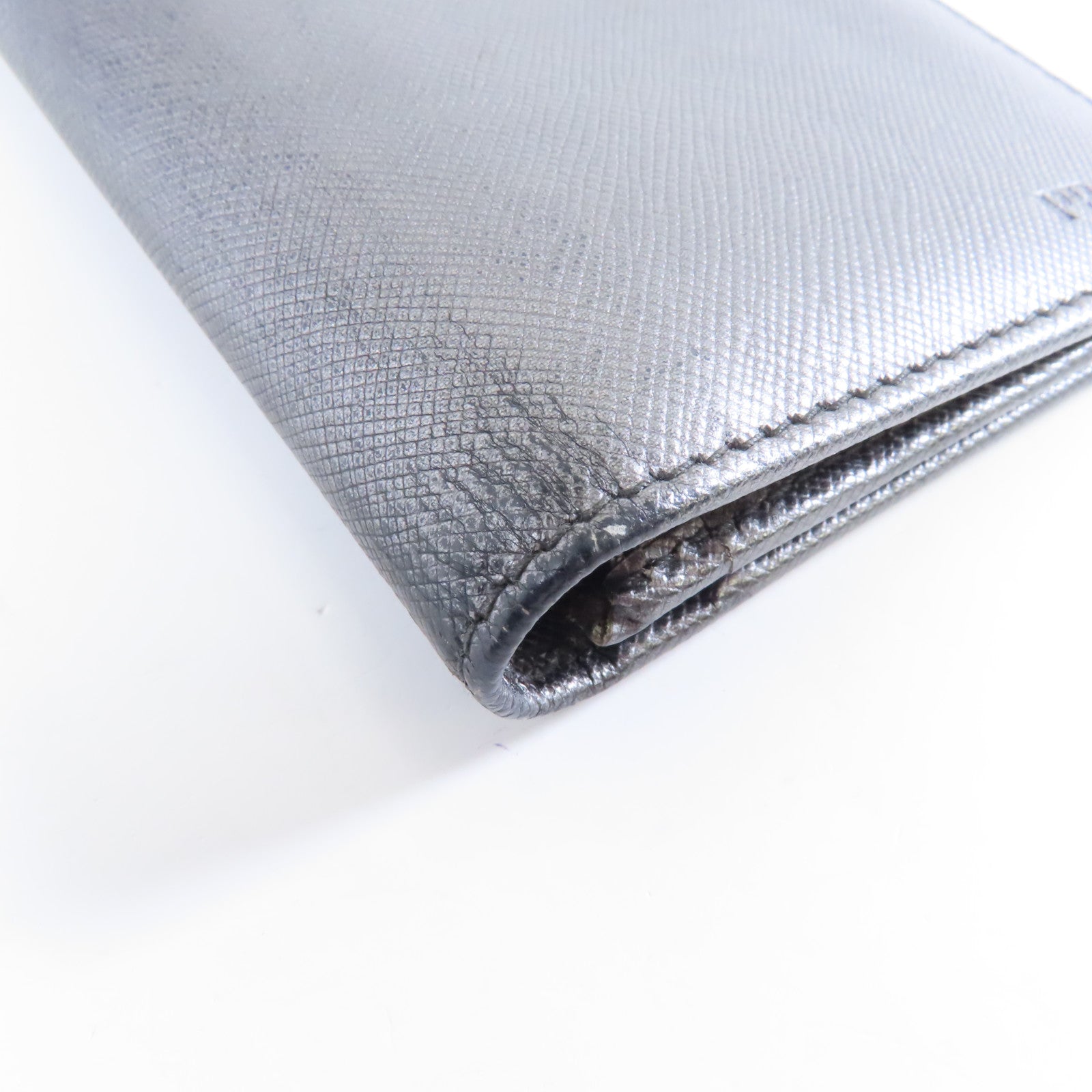 PRADA 牛皮皮革Long Wallet銀扣長錢包銀色
