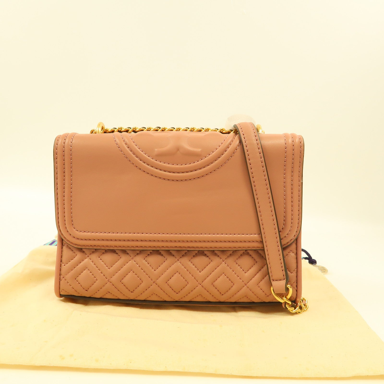 Tory Burch 牛皮皮革Chain Shoulder金扣鏈帶肩背袋粉紅色