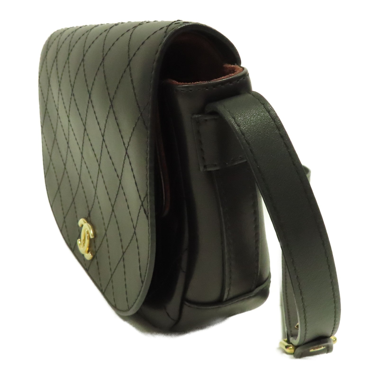 CHANEL 菱格牛皮皮革Shoulder Bag金扣肩背袋黑色
