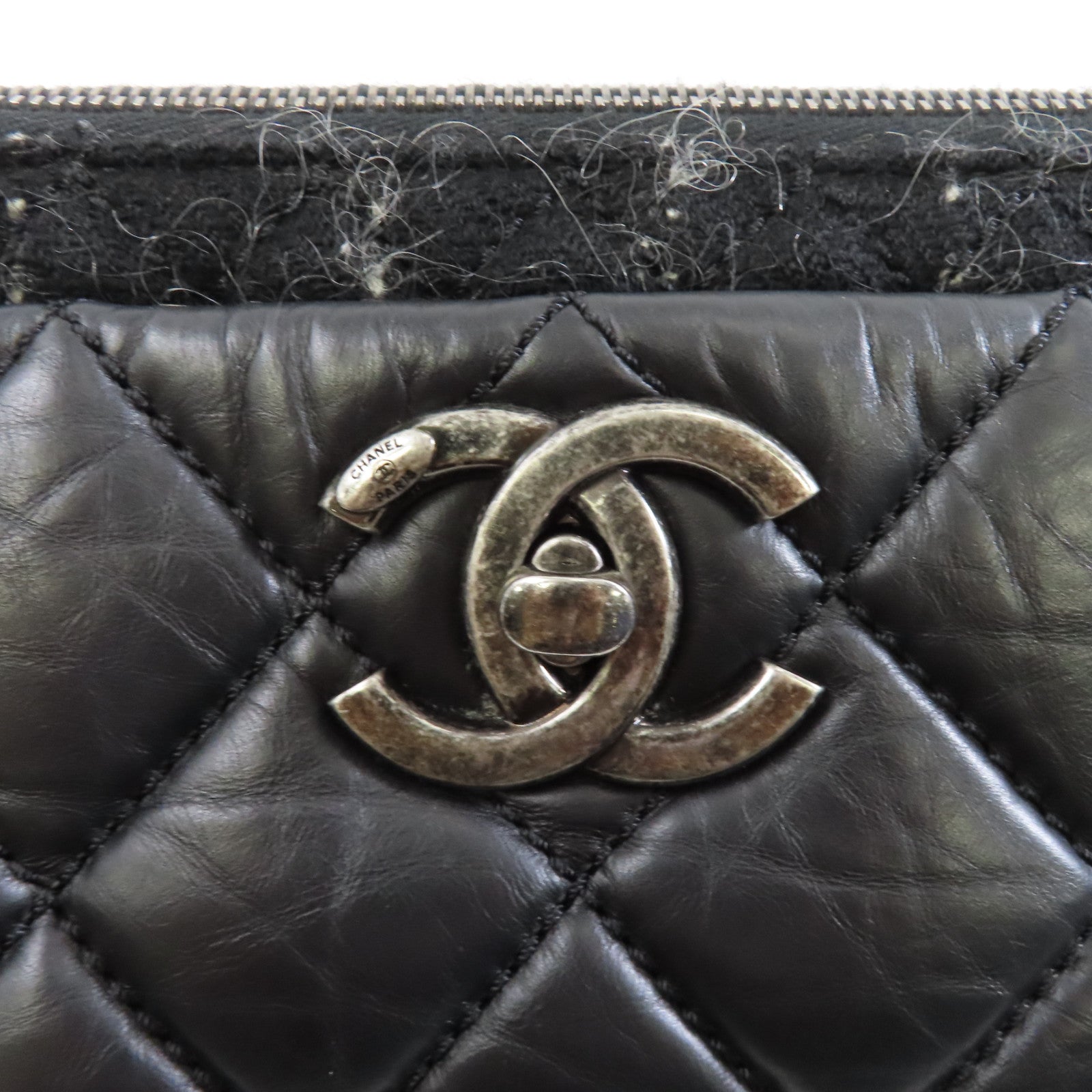 CHANEL 菱格皮革Chain Shoulder銀扣鏈帶肩背袋黑色