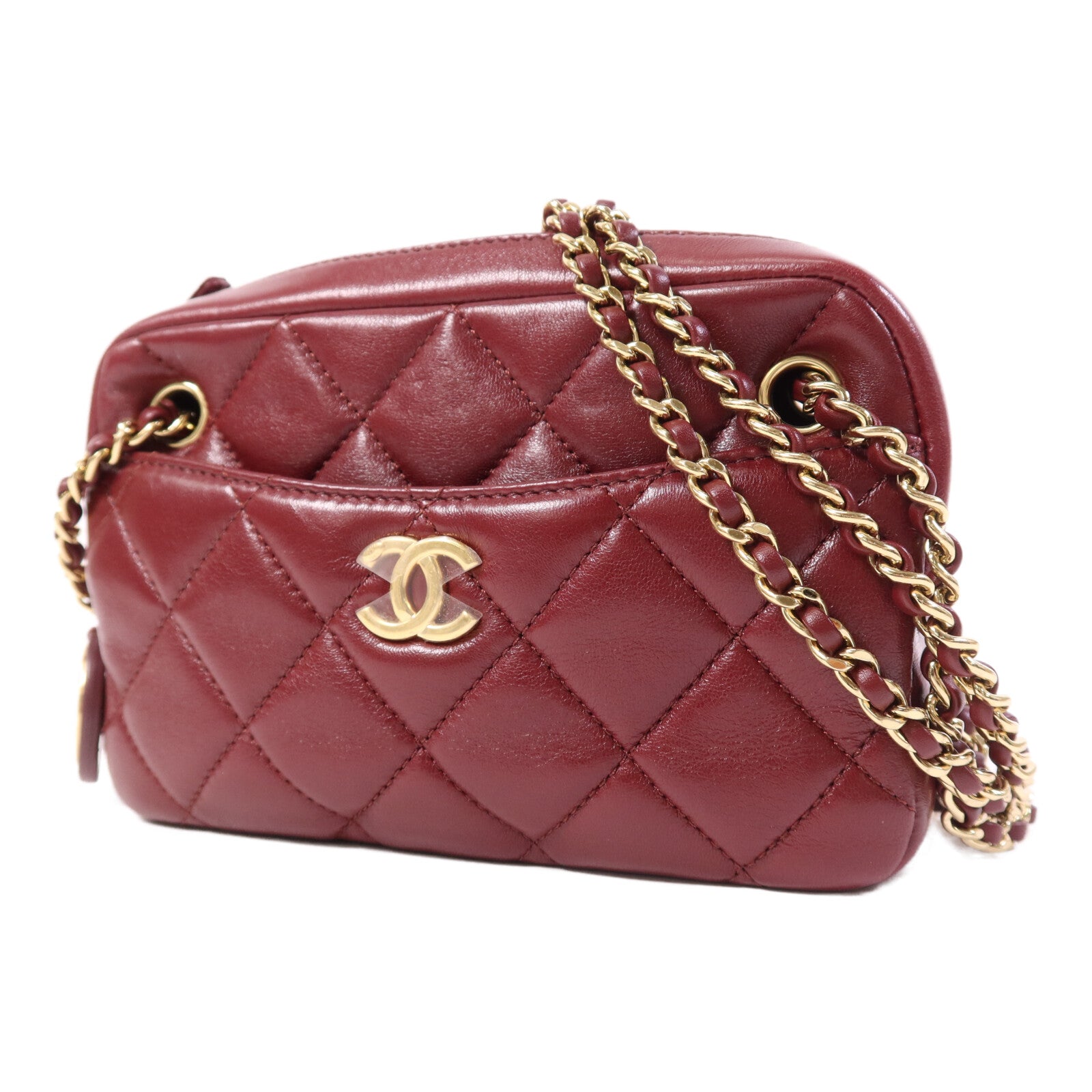 CHANEL 牛皮皮革Camera Bag金扣鏈帶肩背袋