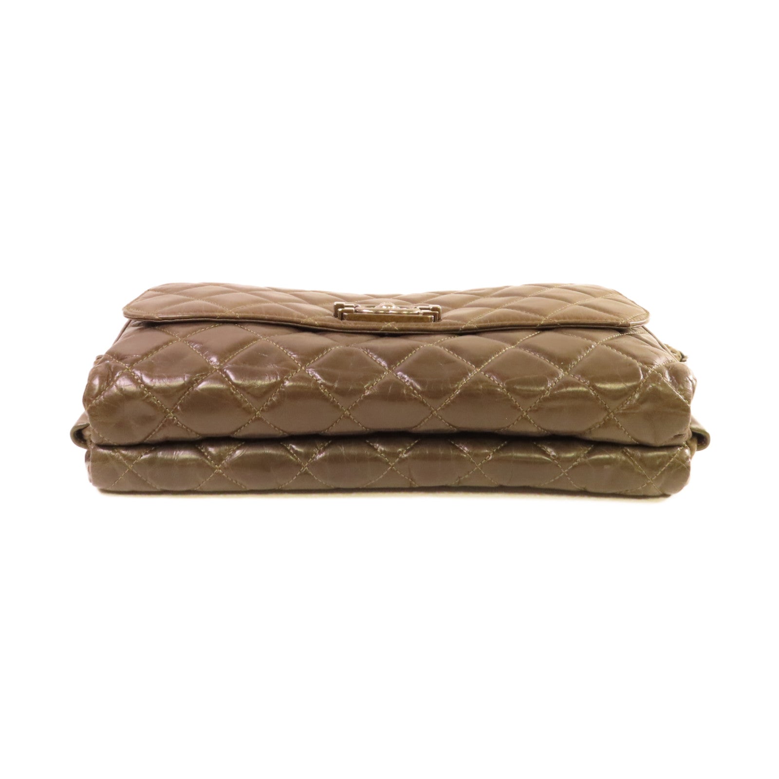 CHANEL 【清倉大減價】菱格牛皮皮革Chain Shoulder Bag銀扣鏈帶肩背袋啡色