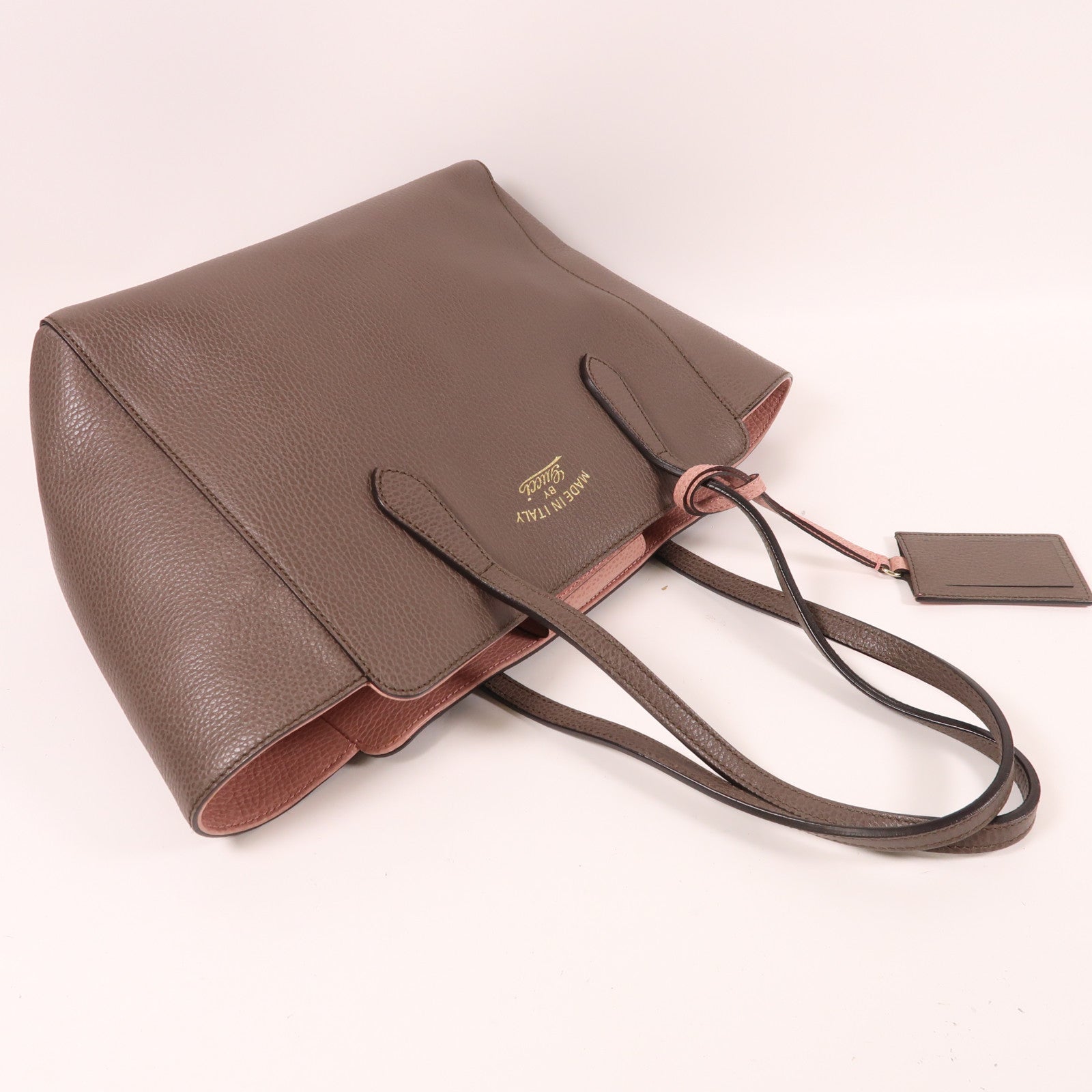 GUCCI 牛皮皮革Shoulder Bag金扣肩背袋卡其色/粉紅色