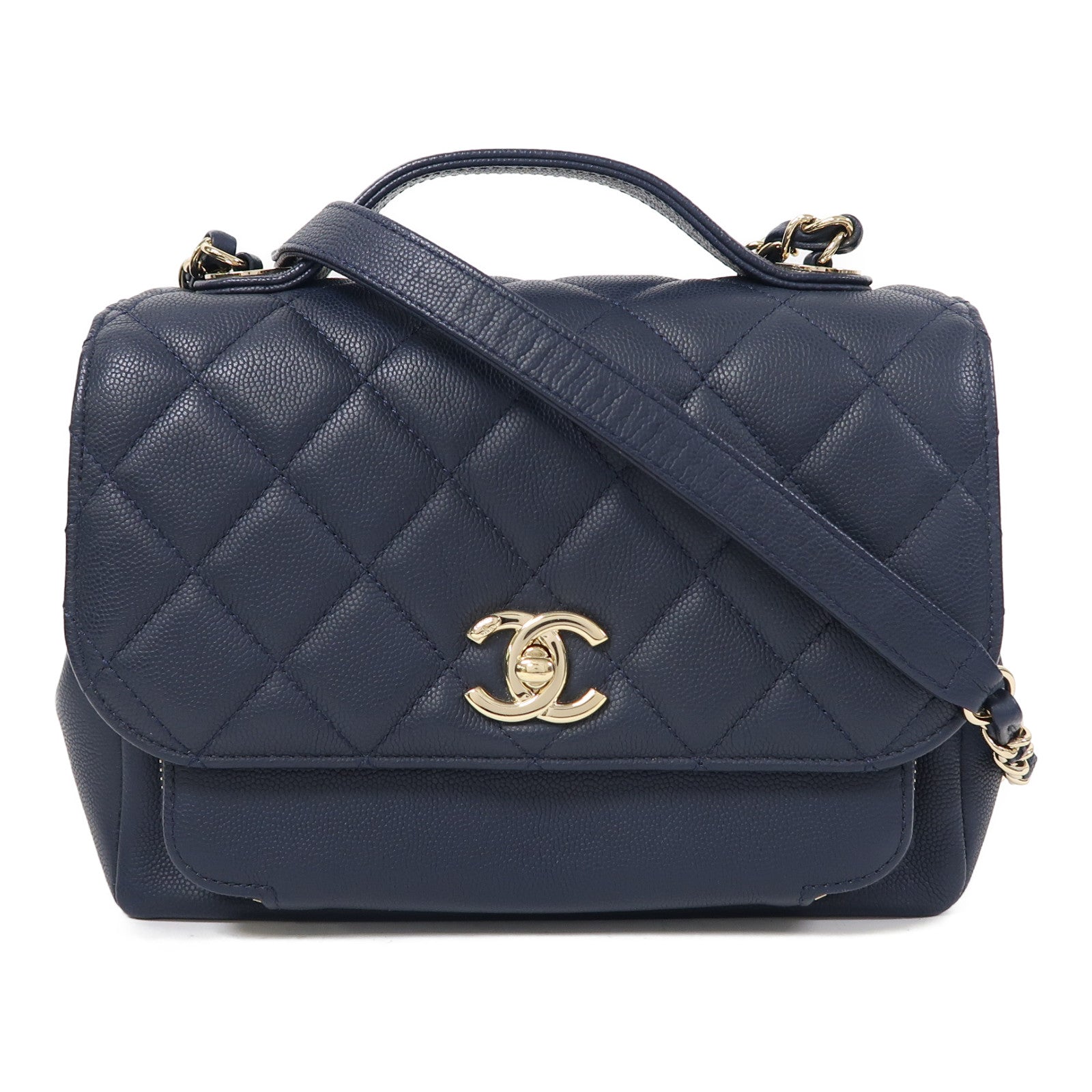 CHANEL 菱格牛皮皮革Shoulder Bag金扣鏈帶肩背袋藍色