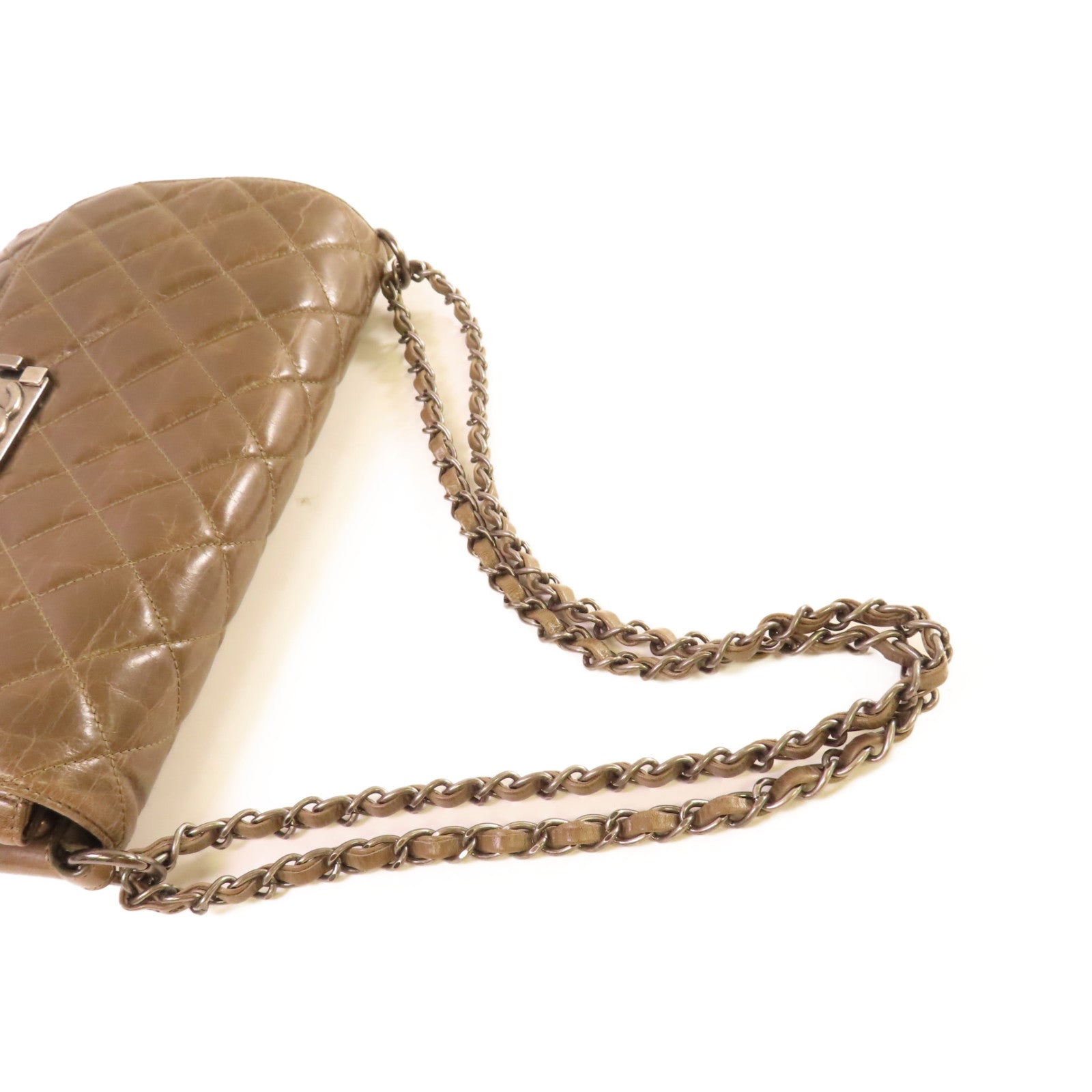 CHANEL 【清倉大減價】菱格牛皮皮革Chain Shoulder Bag銀扣鏈帶肩背袋啡色