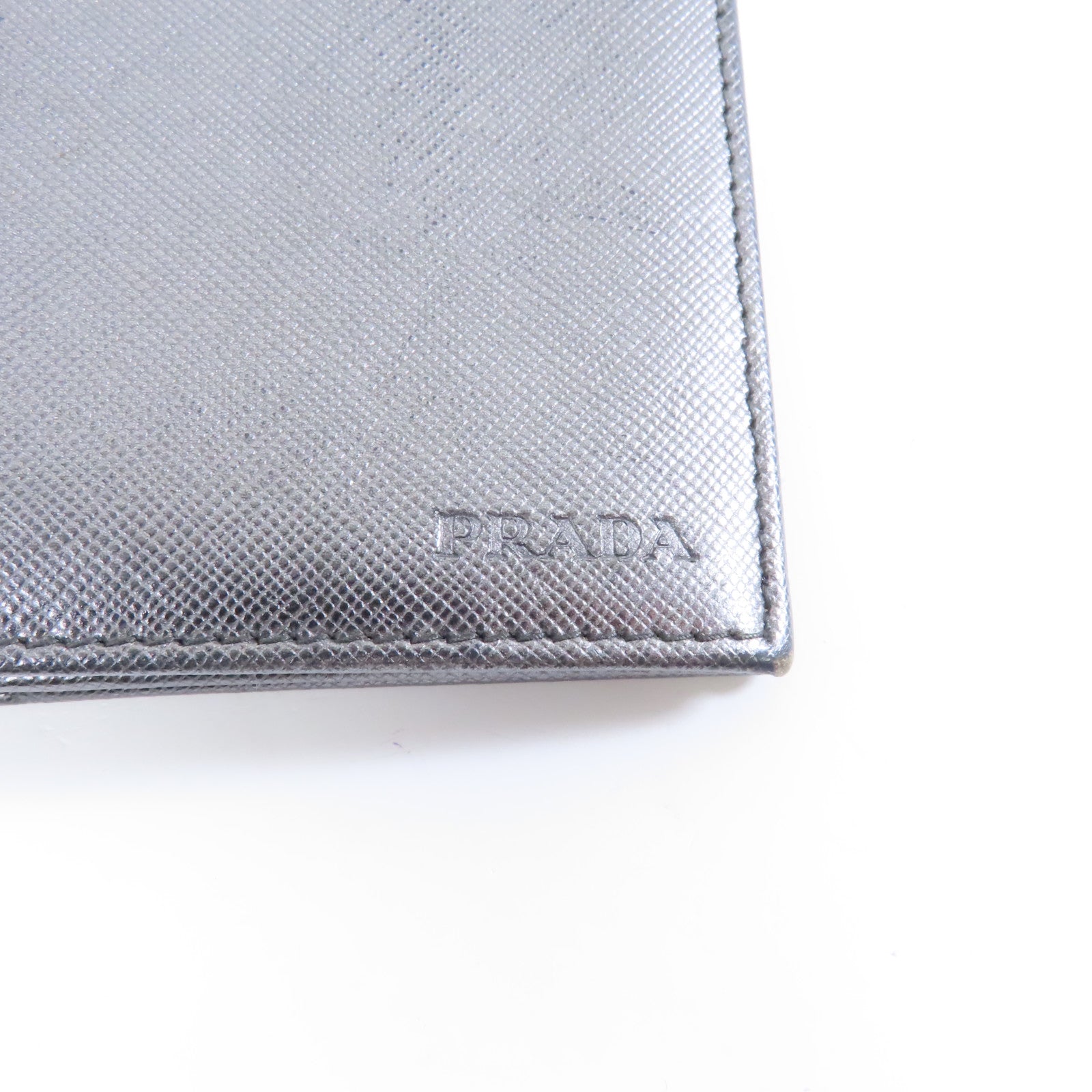 PRADA 牛皮皮革Long Wallet銀扣長錢包銀色