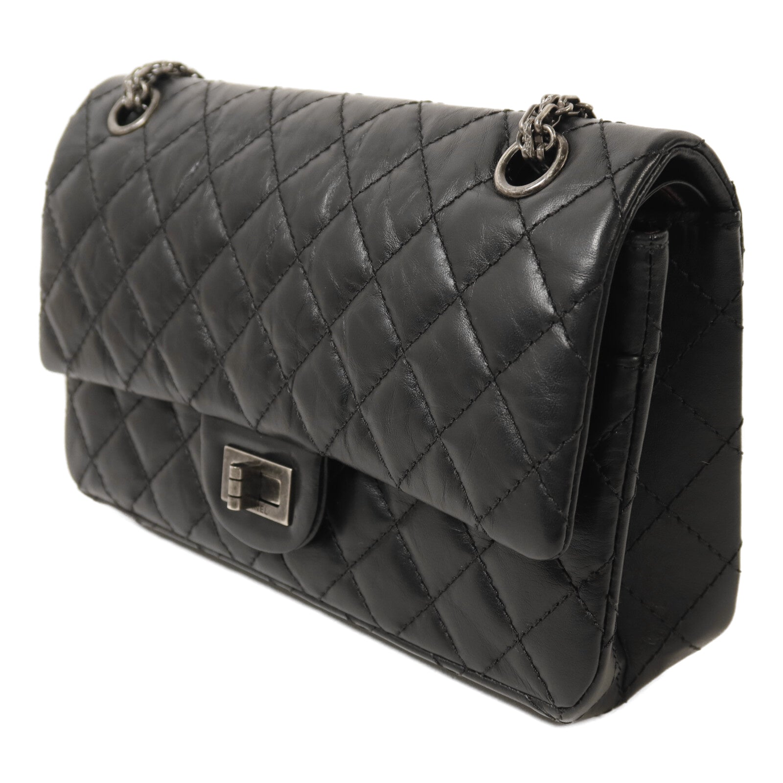 CHANEL 牛皮皮革2.55銀扣鏈帶肩背袋
