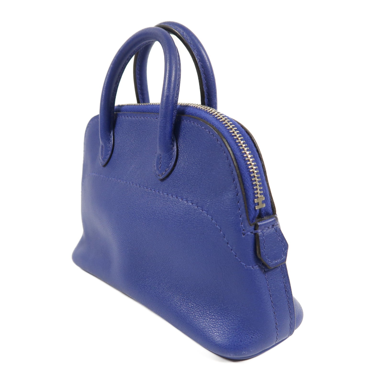 HERMES Swift皮革Mini Bolide銀扣手挽肩背兩用袋Blue Electric