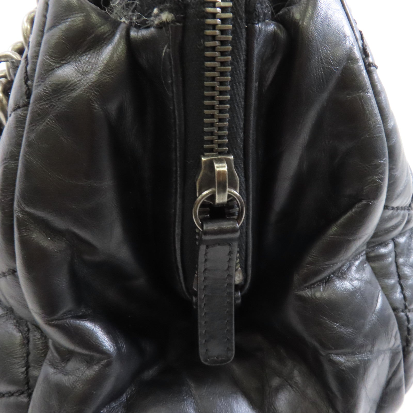 CHANEL 菱格皮革Chain Shoulder銀扣鏈帶肩背袋黑色