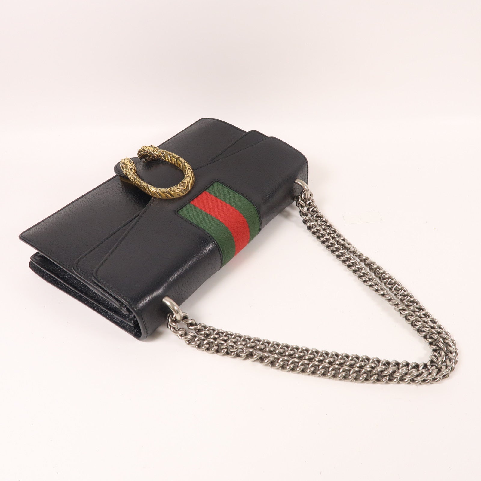 GUCCI 牛皮皮革Dionysus鏈帶肩背袋黑色