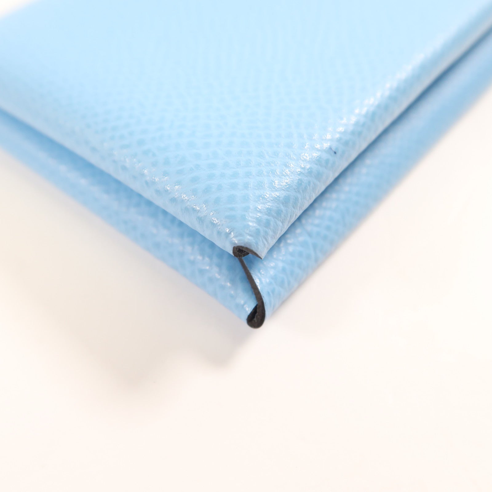 HERMES Epsom皮革Calvi銀扣卡片套Bleu Azteque