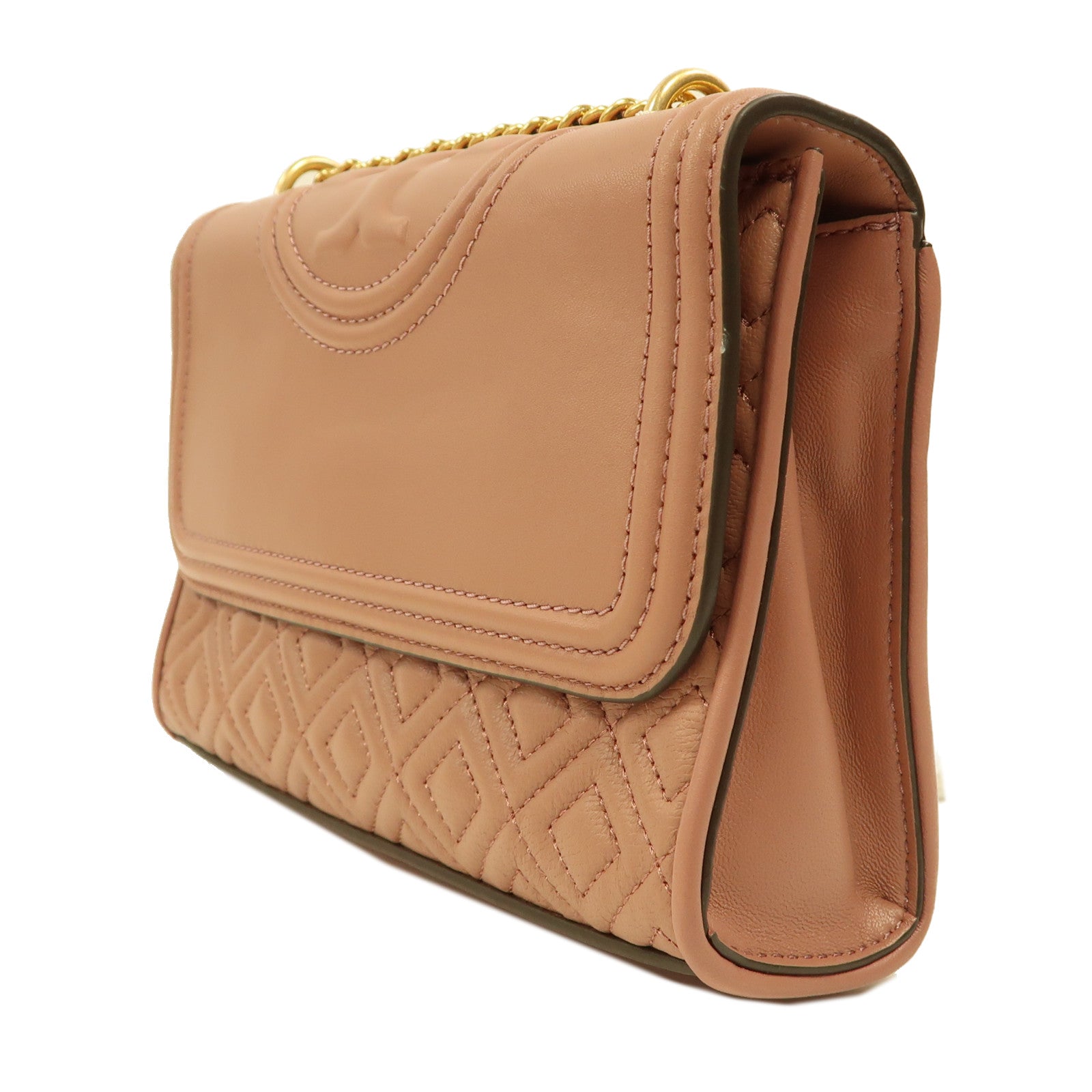 Tory Burch 牛皮皮革Chain Shoulder金扣鏈帶肩背袋粉紅色
