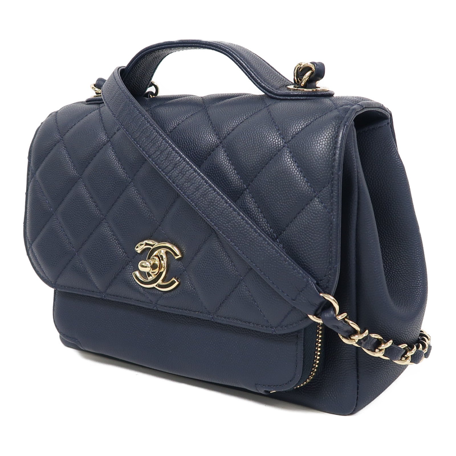 CHANEL 菱格牛皮皮革Shoulder Bag金扣鏈帶肩背袋藍色