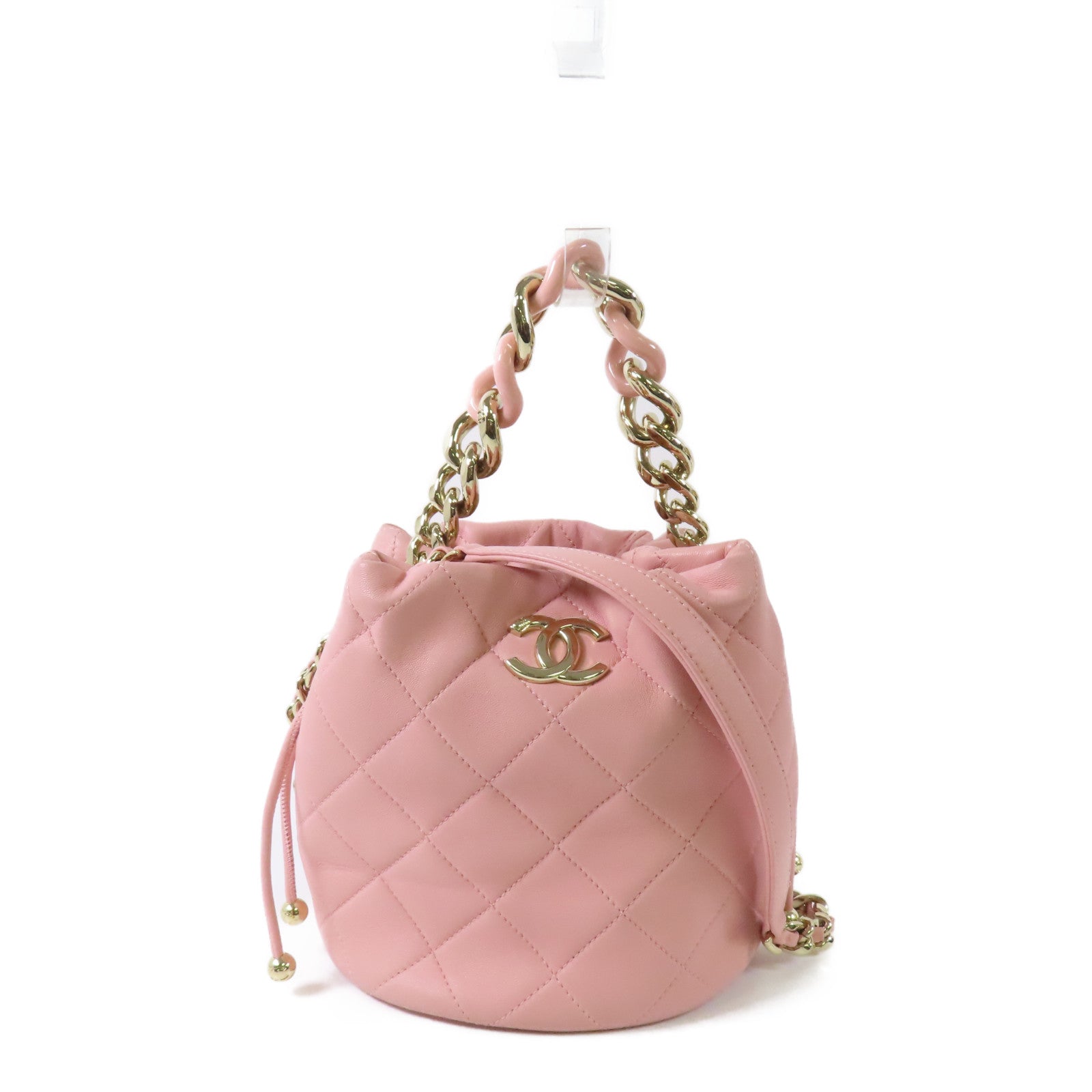 CHANEL 牛皮皮革Chain Drawstring Bucket金扣手挽肩背兩用袋