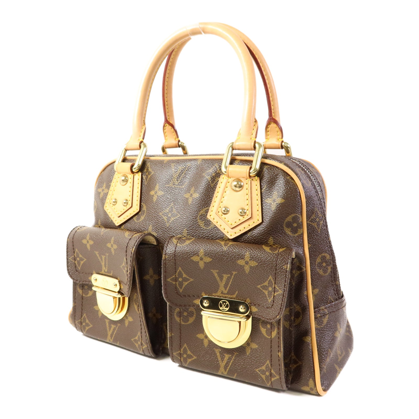 LOUIS VUITTON Monogram Manhattan PM金扣手挽袋棕色