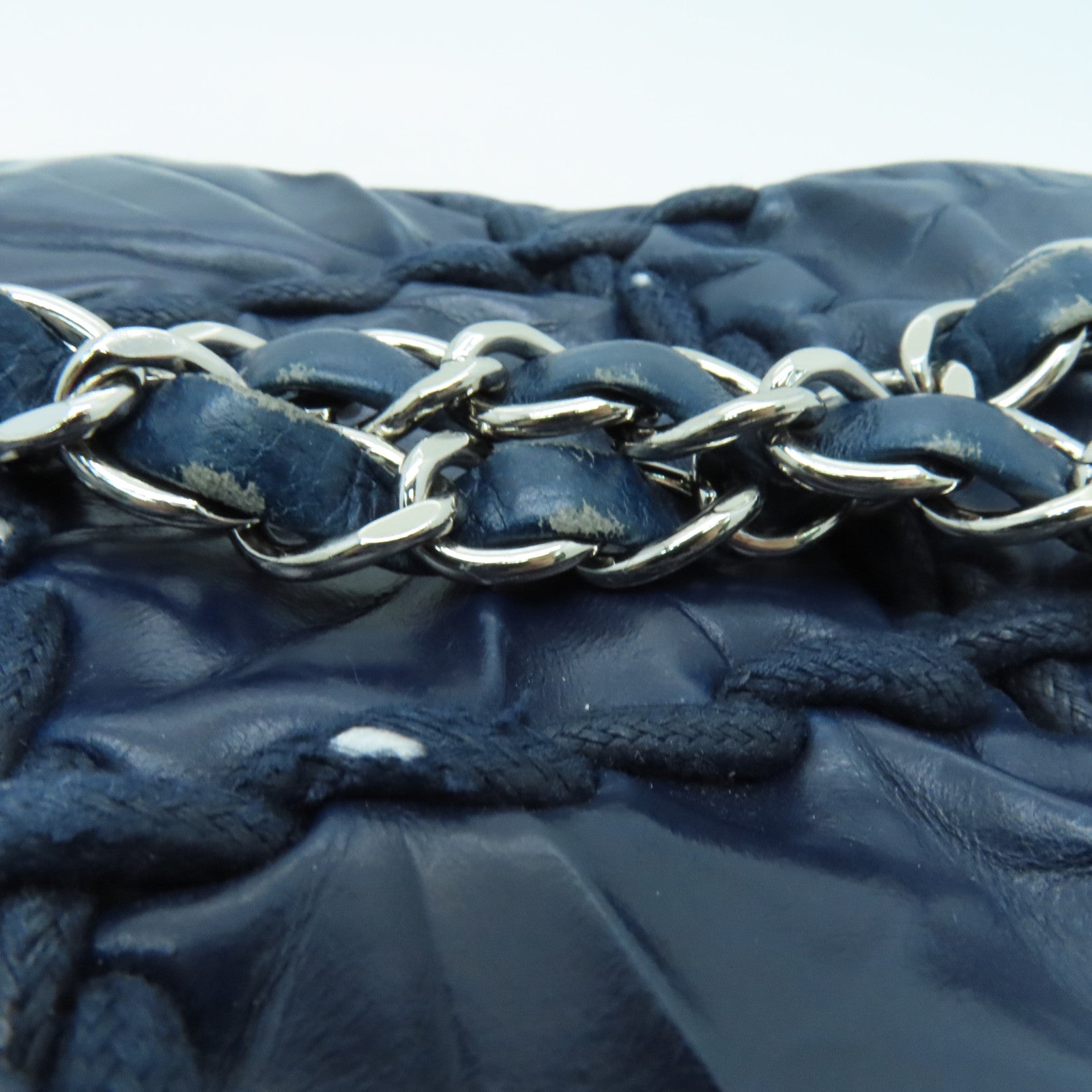 CHANEL 菱格牛皮皮革Ultra Stitch Flap Bag銀扣肩背袋藍色