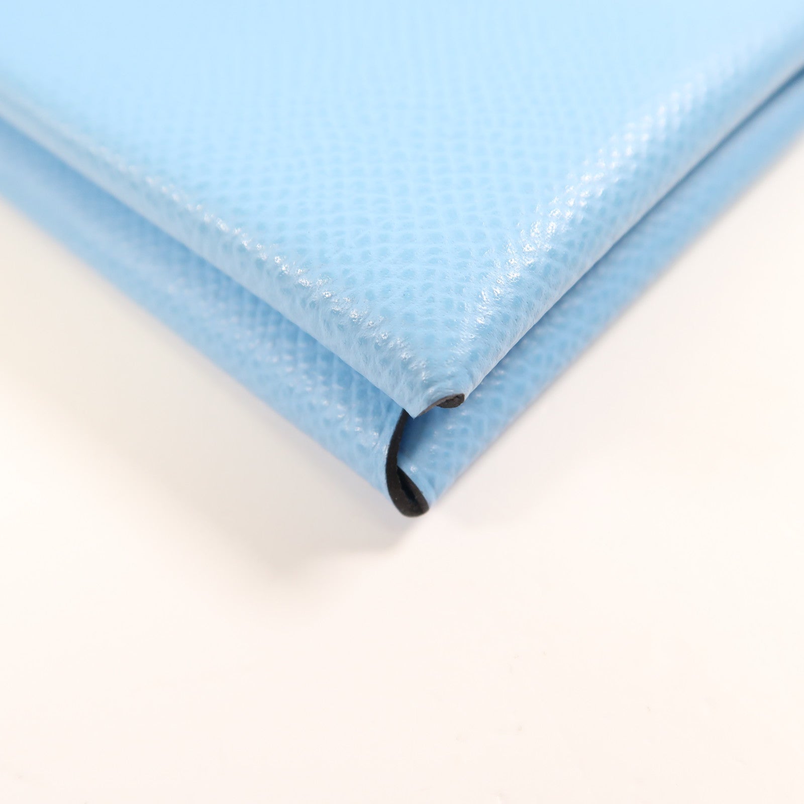 HERMES Epsom皮革Calvi銀扣卡片套Bleu Azteque