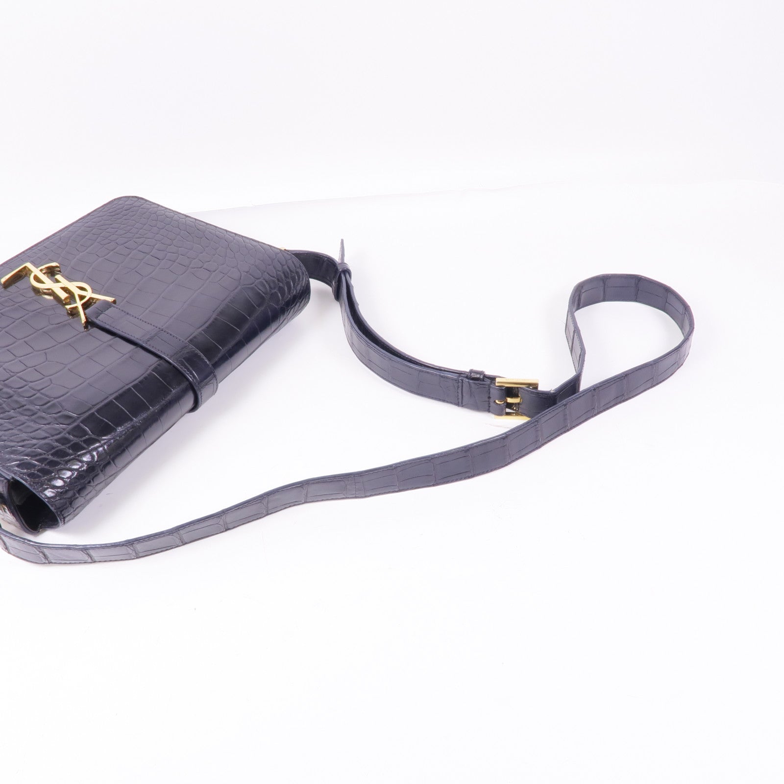 SAINT LAURENT 鱷魚皮革Classic Universite金扣肩背袋