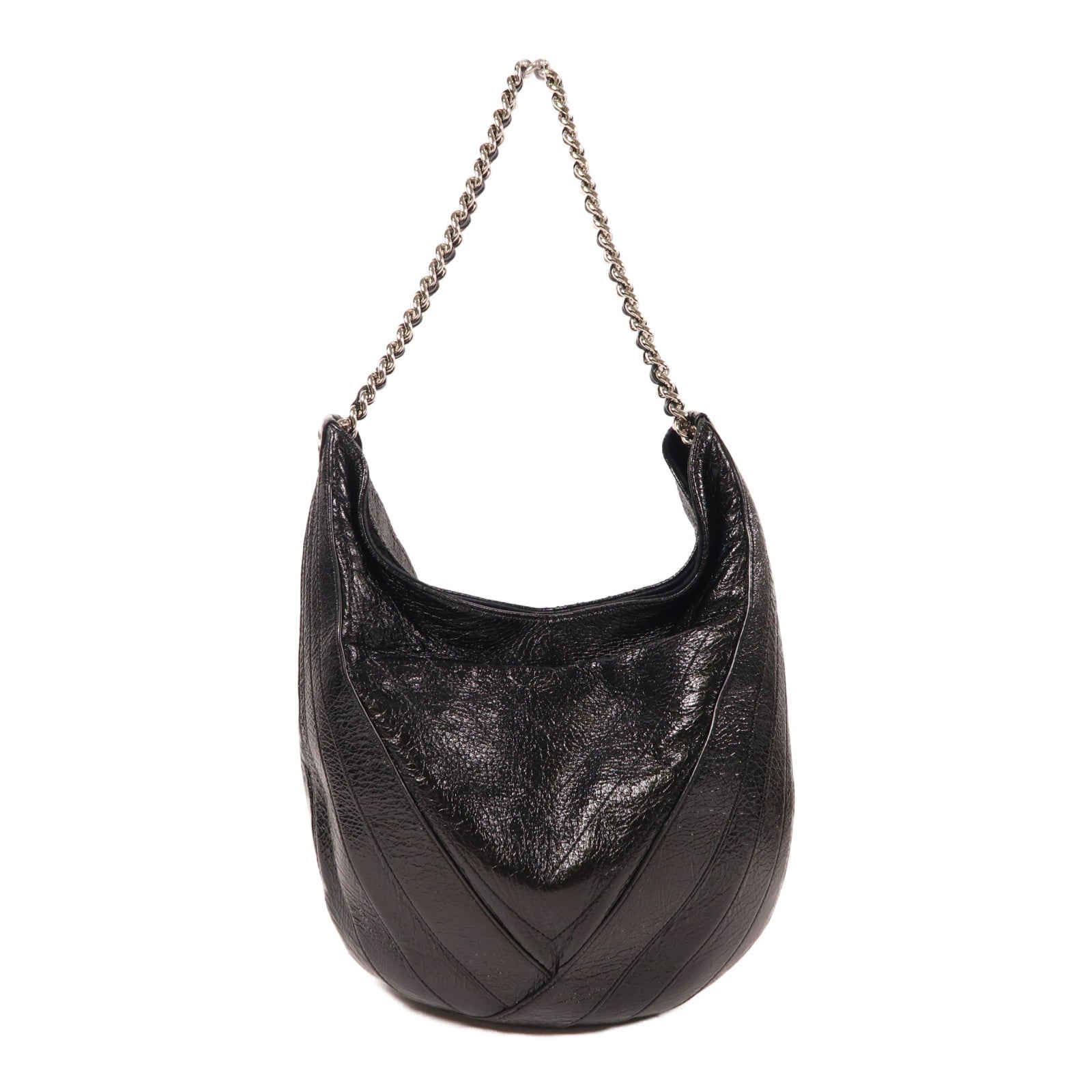 CHANEL CC SHW Droplet Hobo Chain Shoulder Bag Patent Leather Black