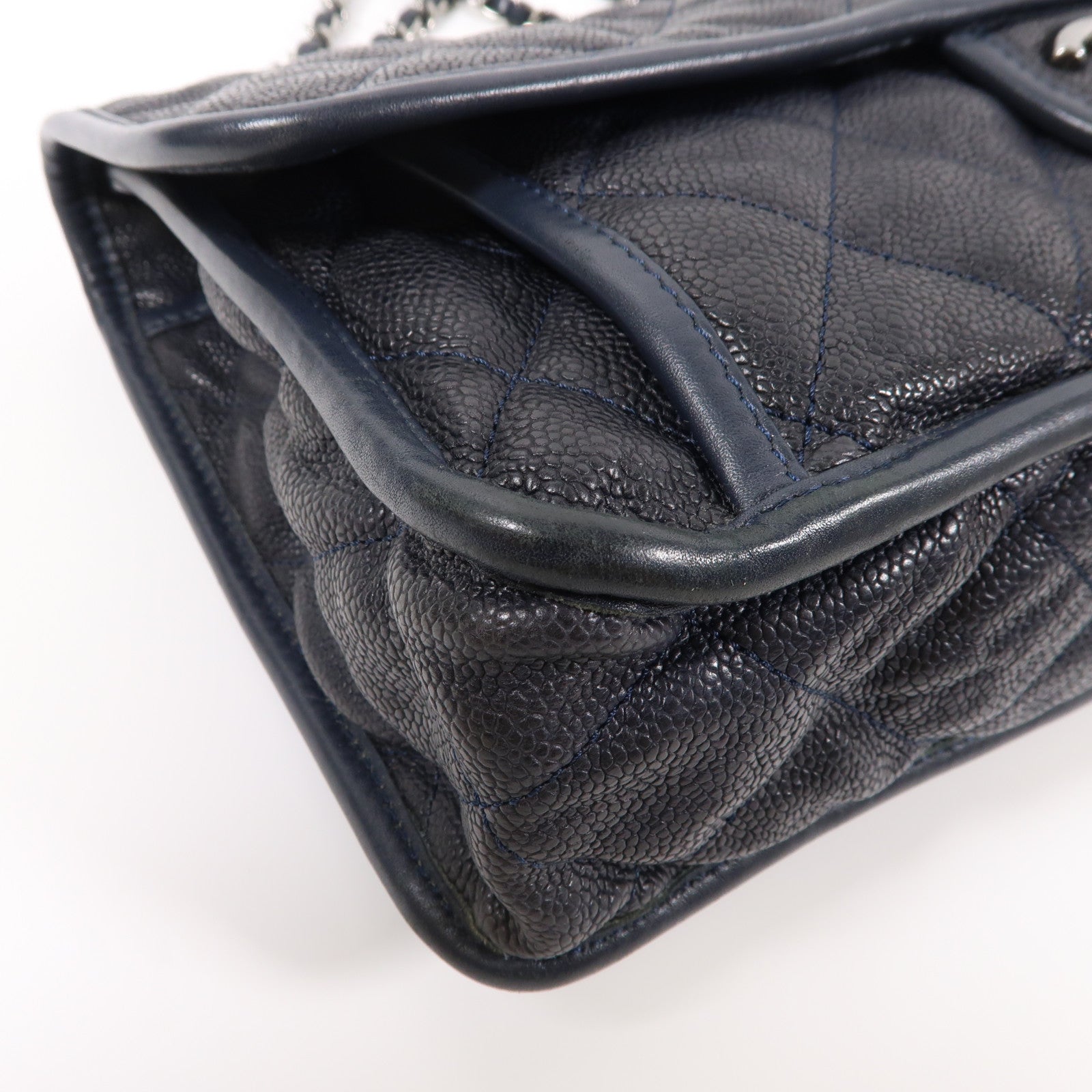 CHANEL 牛皮皮革Chain Shoulder銀扣鏈帶肩背袋