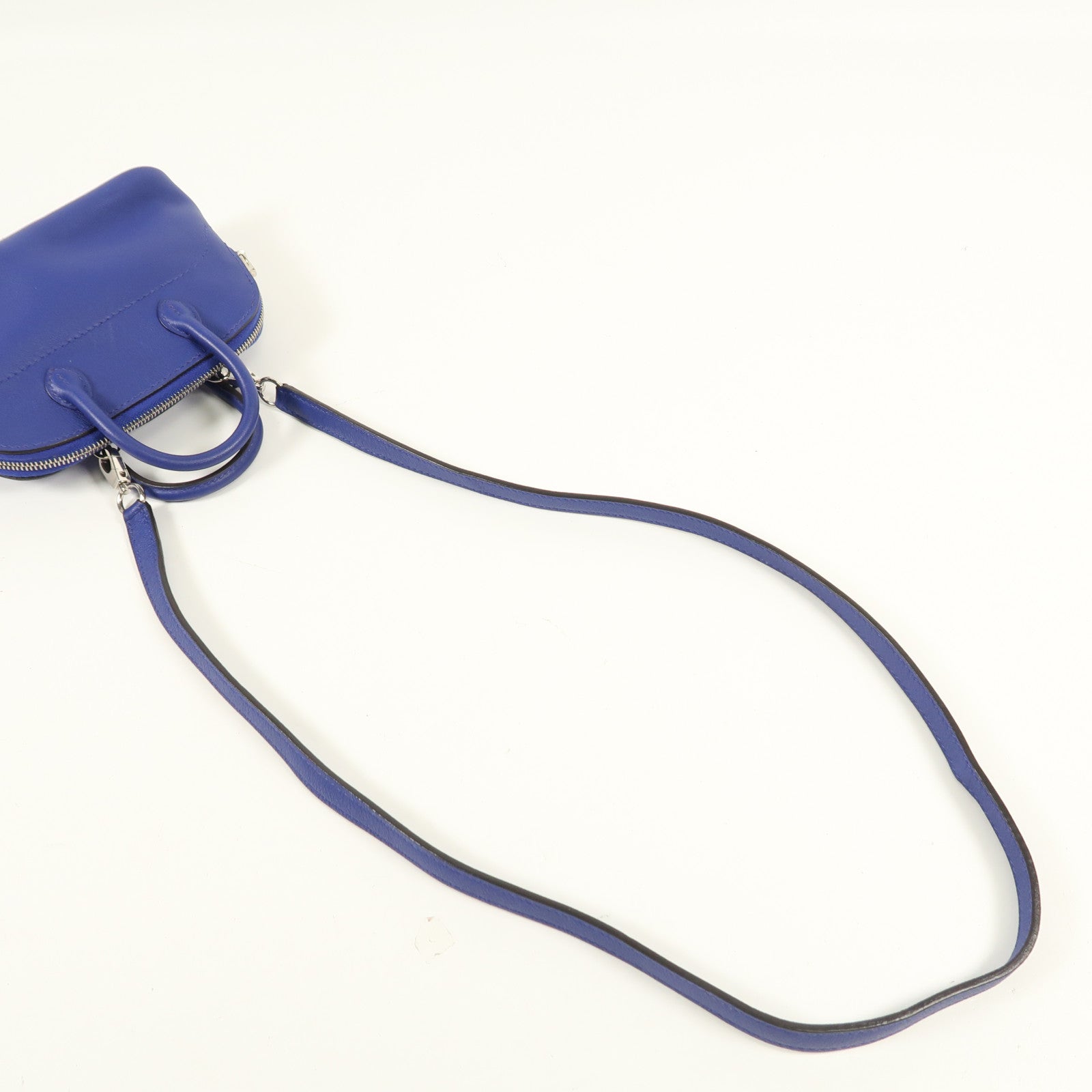 HERMES Swift皮革Mini Bolide銀扣手挽肩背兩用袋Blue Electric