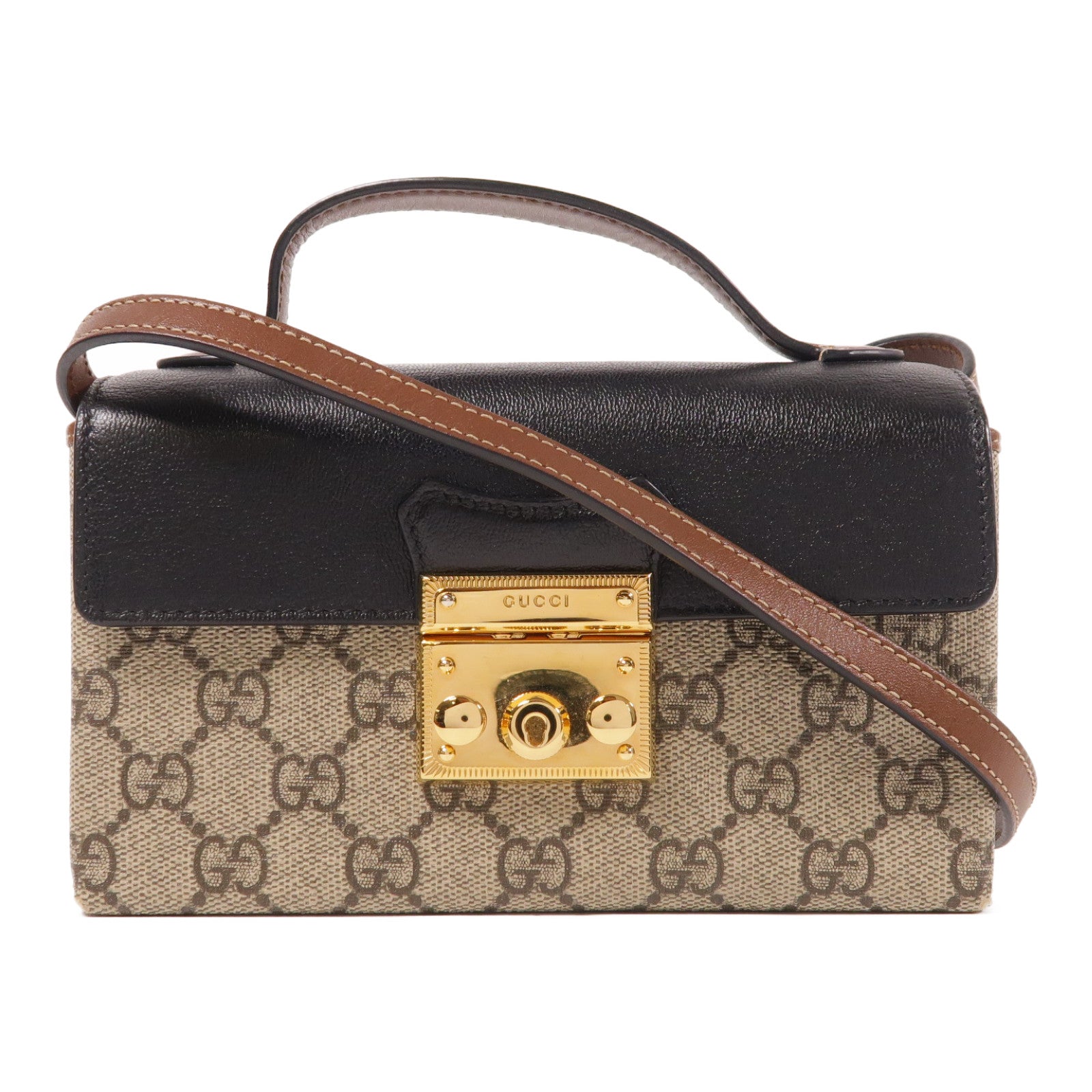 GUCCI 塗層帆布/皮革Padlock Mini金扣肩背袋
