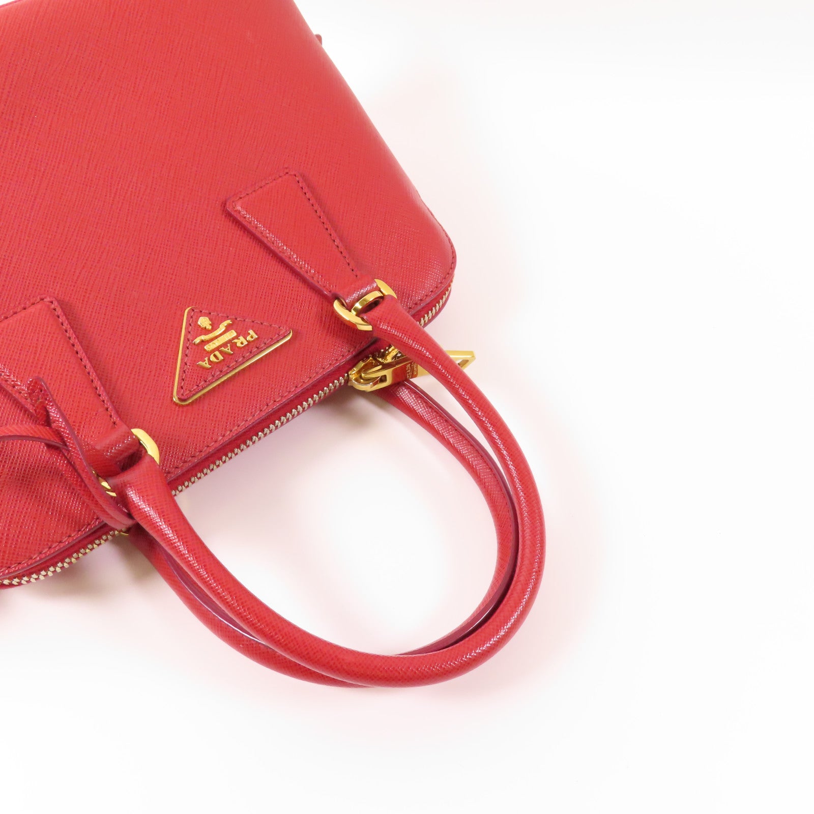 PRADA 牛皮皮革2 Way Shoulder金扣手挽肩背兩用袋紅色