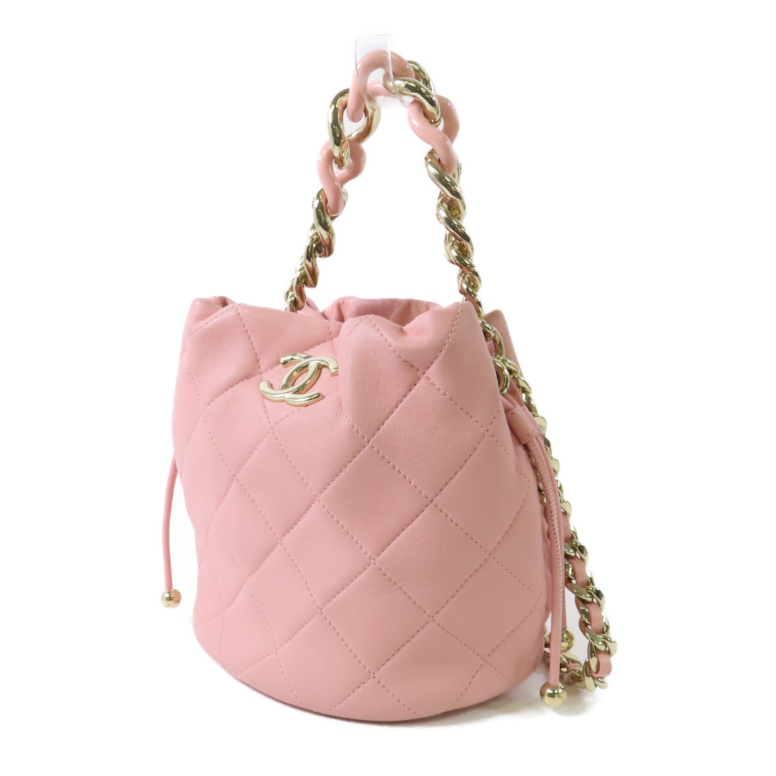 CHANEL 牛皮皮革Chain Drawstring Bucket金扣手挽肩背兩用袋