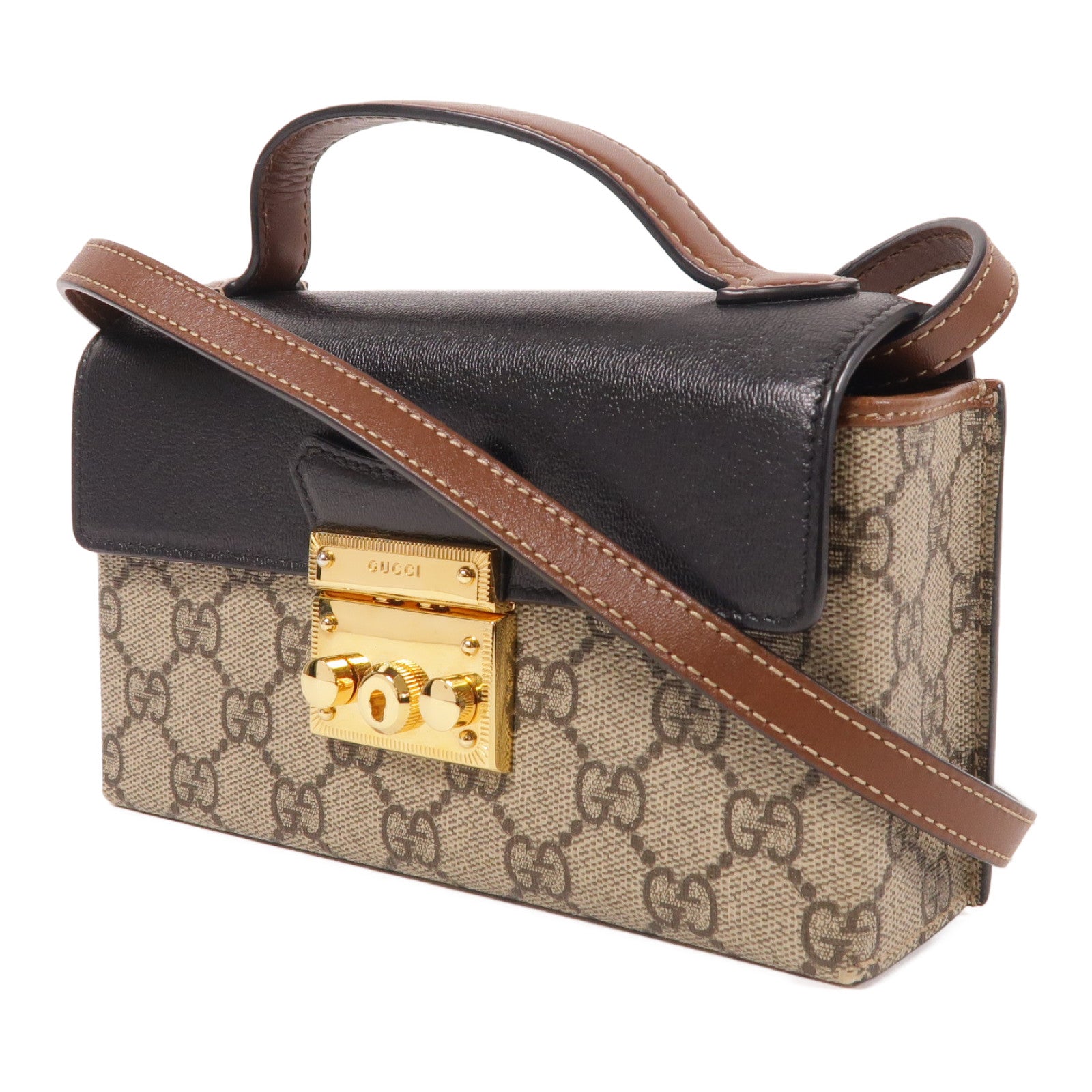 GUCCI 塗層帆布/皮革Padlock Mini金扣肩背袋