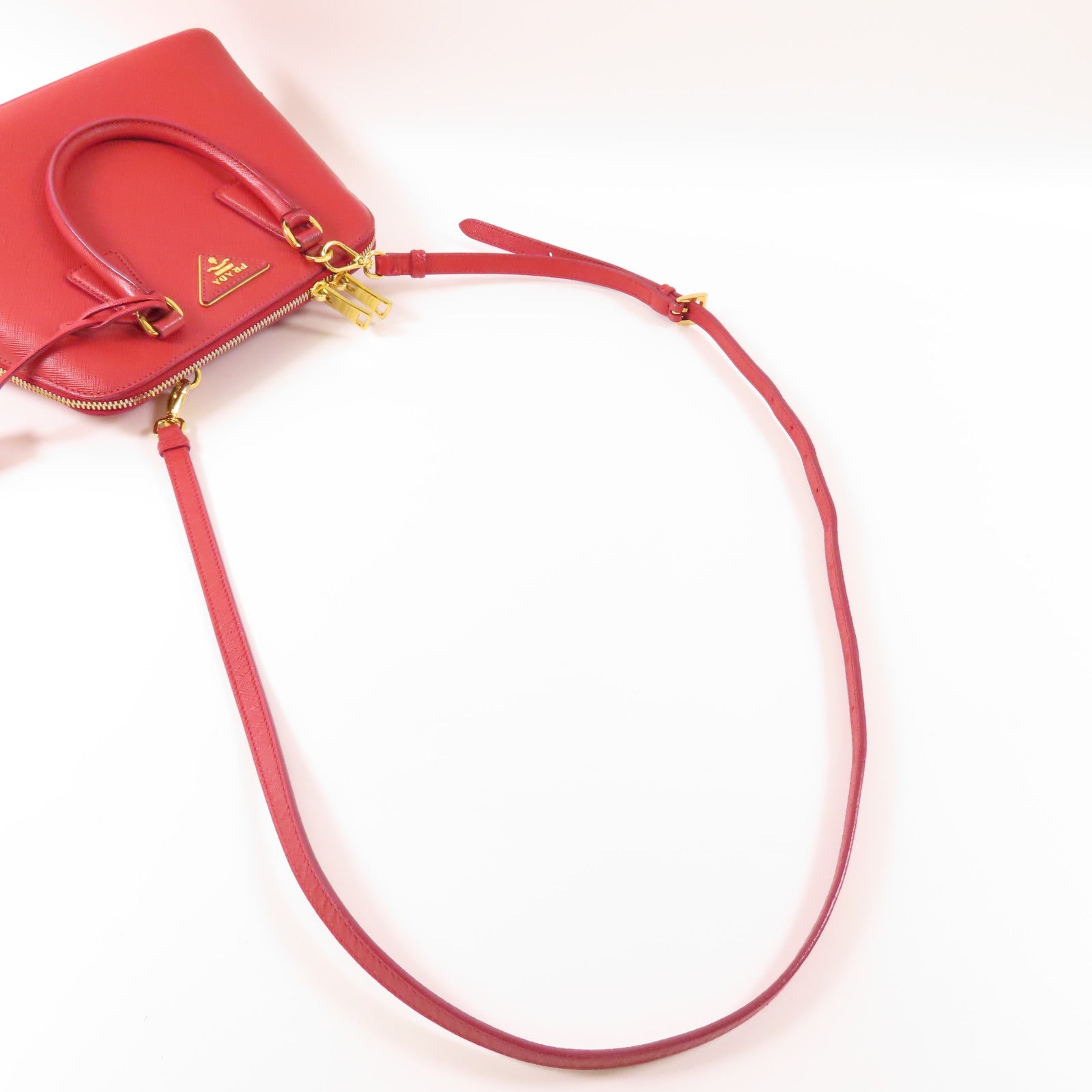 PRADA 牛皮皮革2 Way Shoulder金扣手挽肩背兩用袋紅色