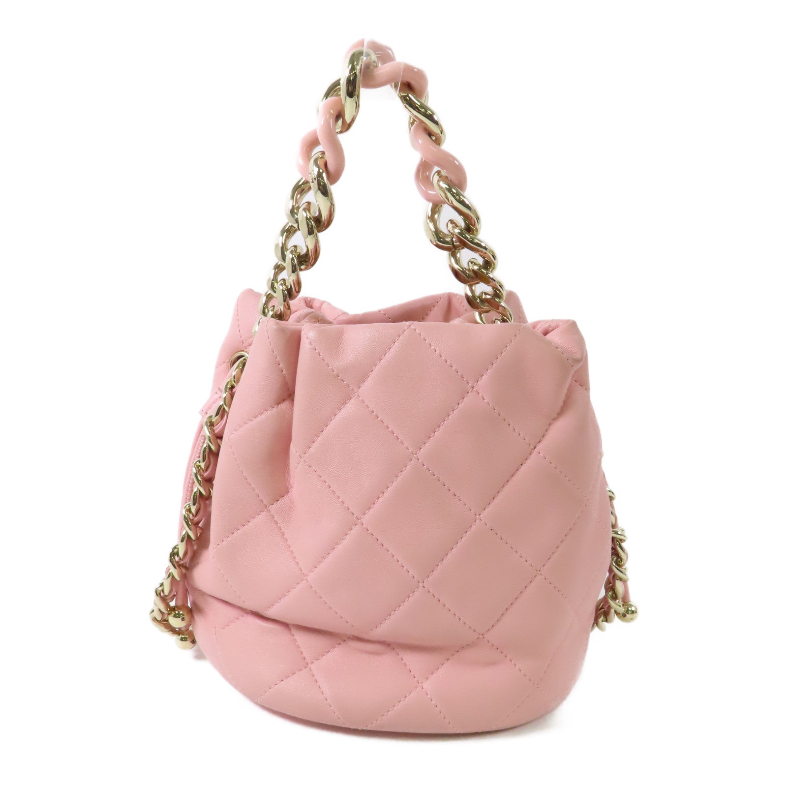 CHANEL 牛皮皮革Chain Drawstring Bucket金扣手挽肩背兩用袋