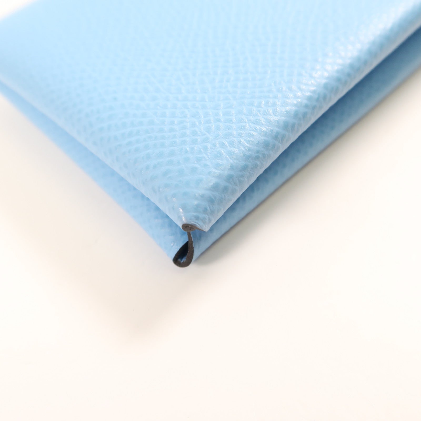 HERMES Epsom皮革Calvi銀扣卡片套Bleu Azteque