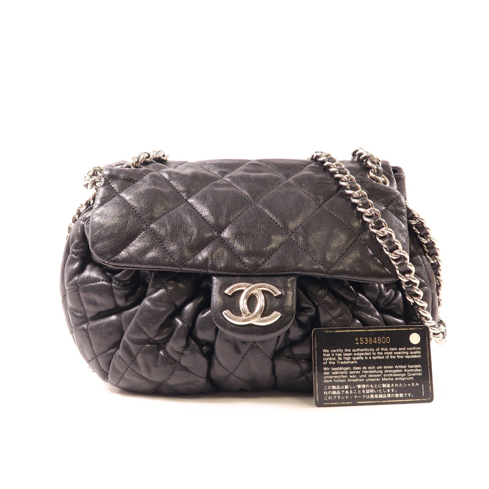 CHANEL 羊皮皮革Chain Shoulder銀扣鏈帶肩背袋