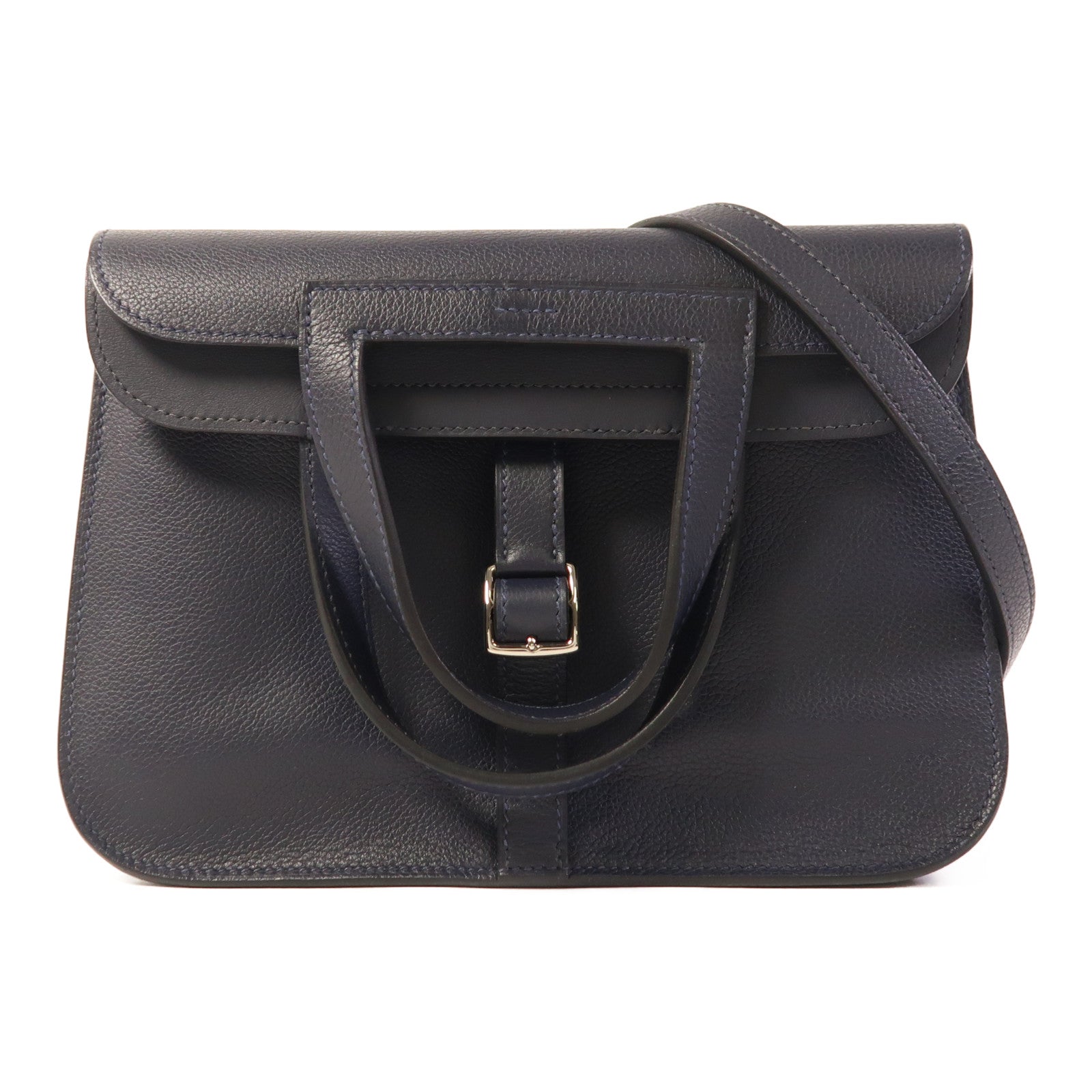 HERMES 【激減優惠】Evercolor皮革Halzan 25銀扣手挽肩背兩用袋Bleu Nuit
