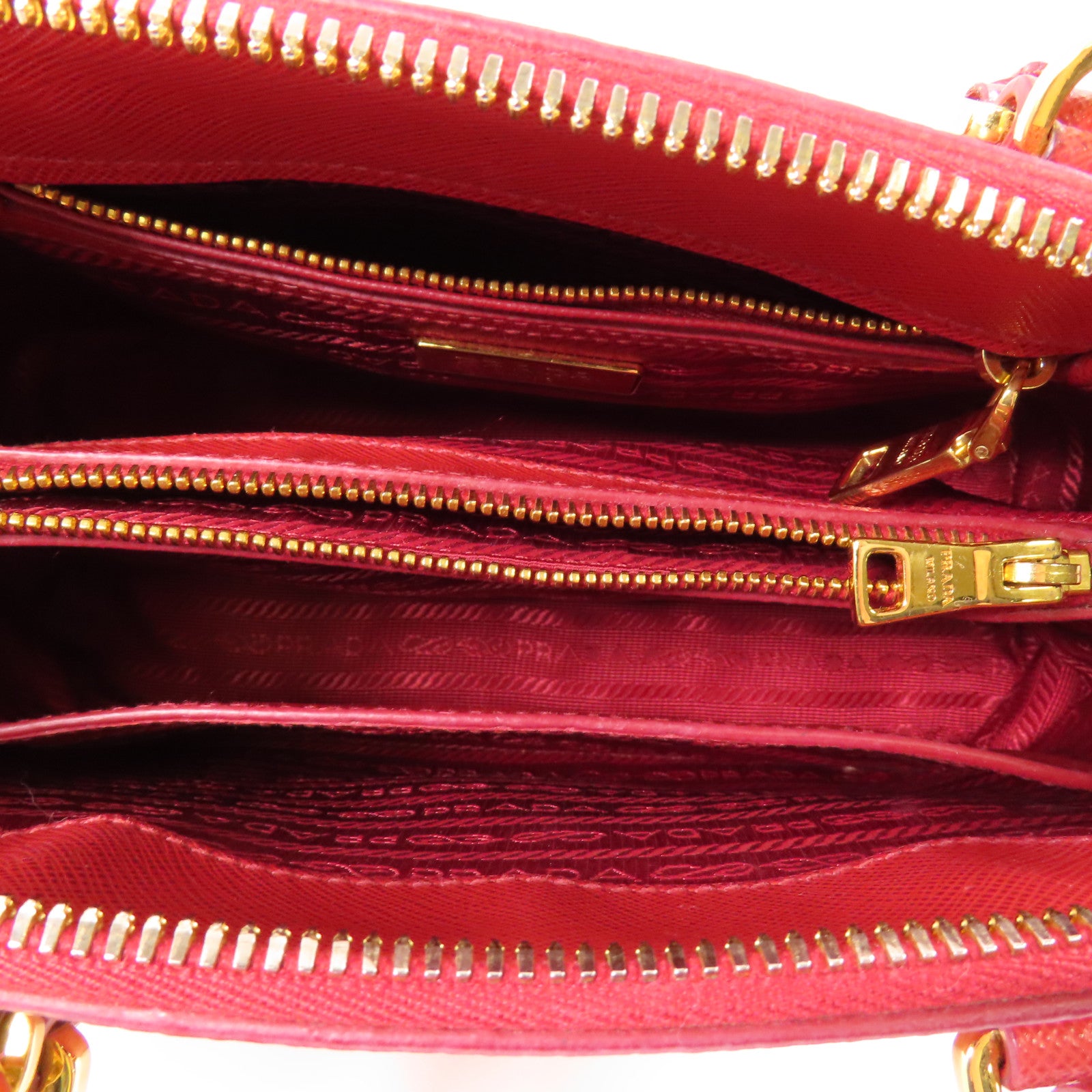 PRADA 牛皮皮革2 Way Shoulder金扣手挽肩背兩用袋紅色