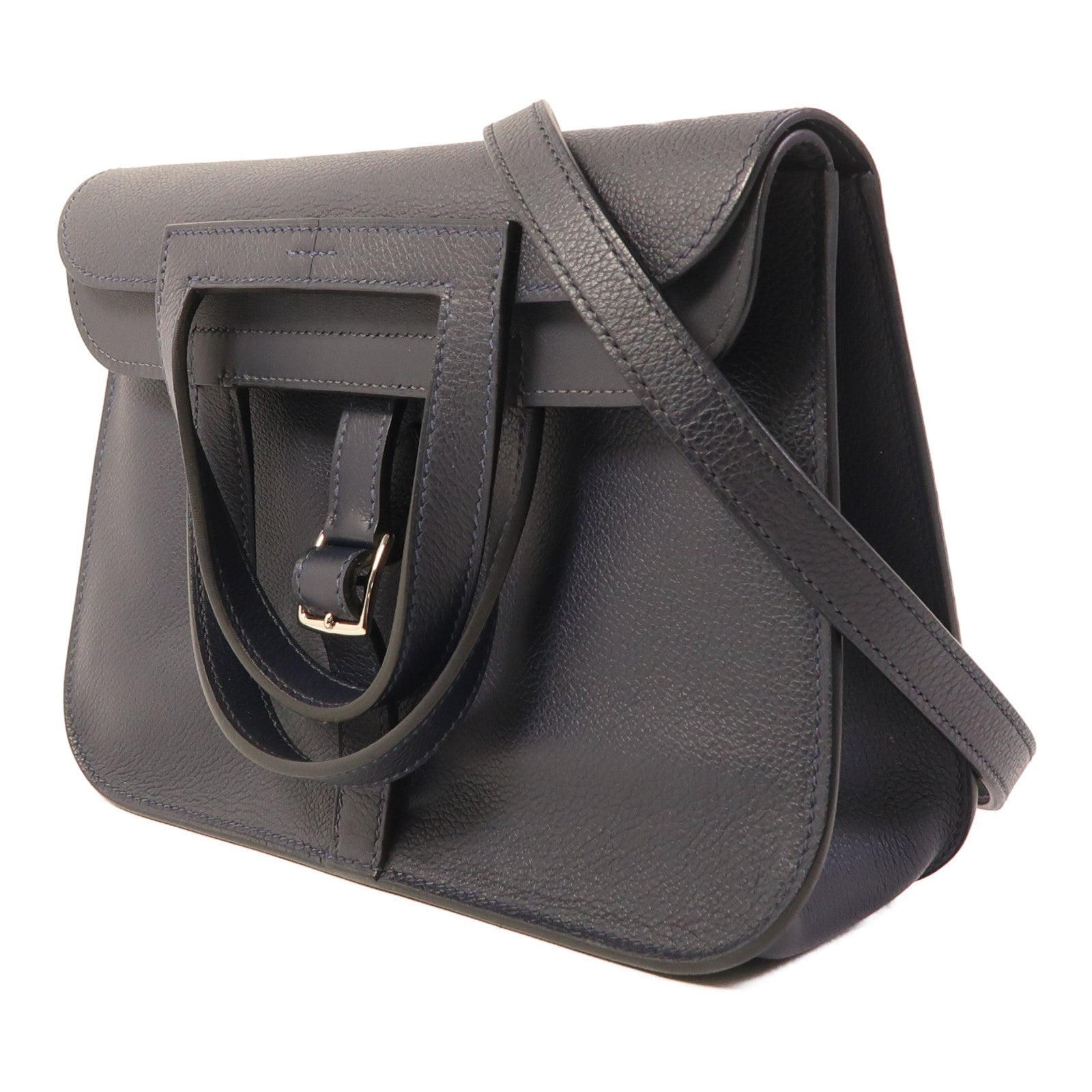 HERMES Evercolor皮革Halzan 25銀扣手挽肩背兩用袋Bleu Nuit