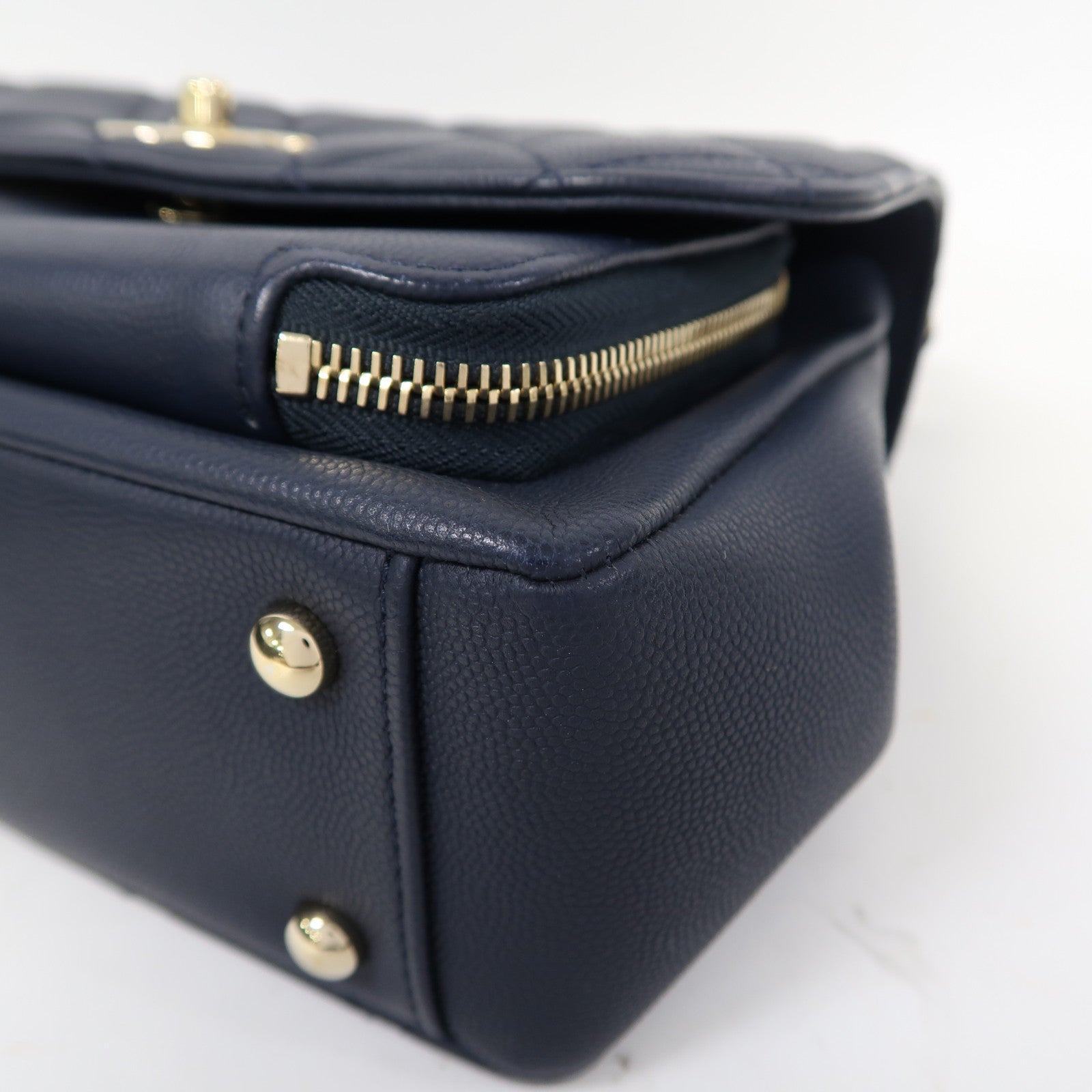 CHANEL 菱格牛皮皮革Shoulder Bag金扣鏈帶肩背袋藍色