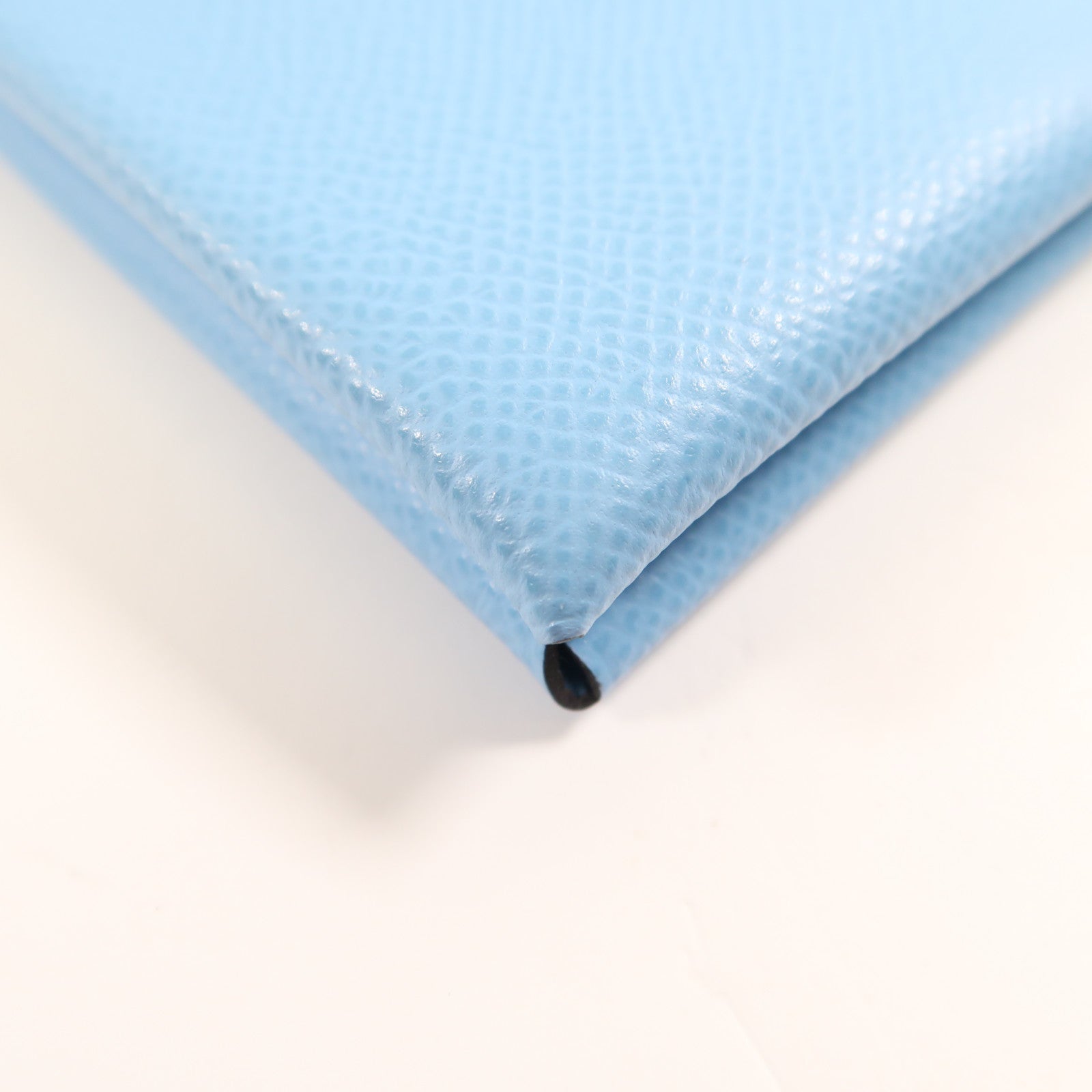 HERMES Epsom皮革Calvi銀扣卡片套Bleu Azteque