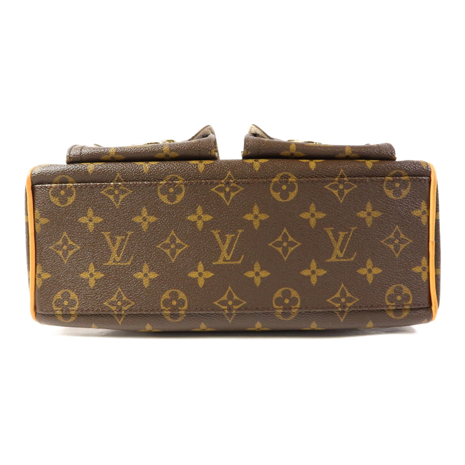 LOUIS VUITTON Monogram Manhattan PM金扣手挽袋棕色