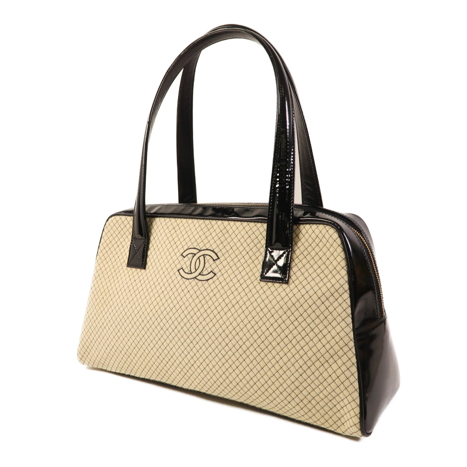 CHANEL 漆皮皮革Bowling Bag金扣肩背袋