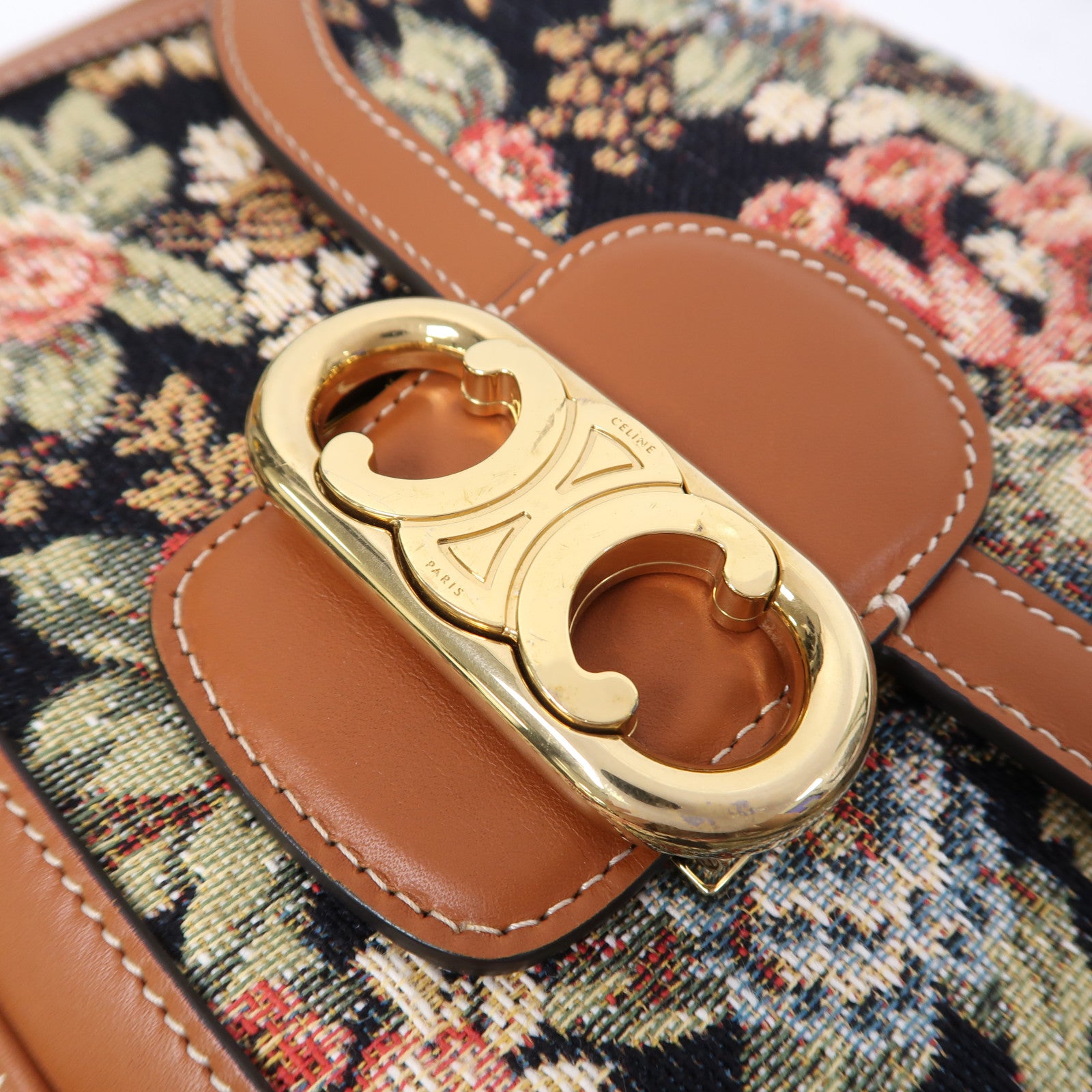 CELINE 帆布Shoulder Bag金扣鏈帶肩背袋啡色