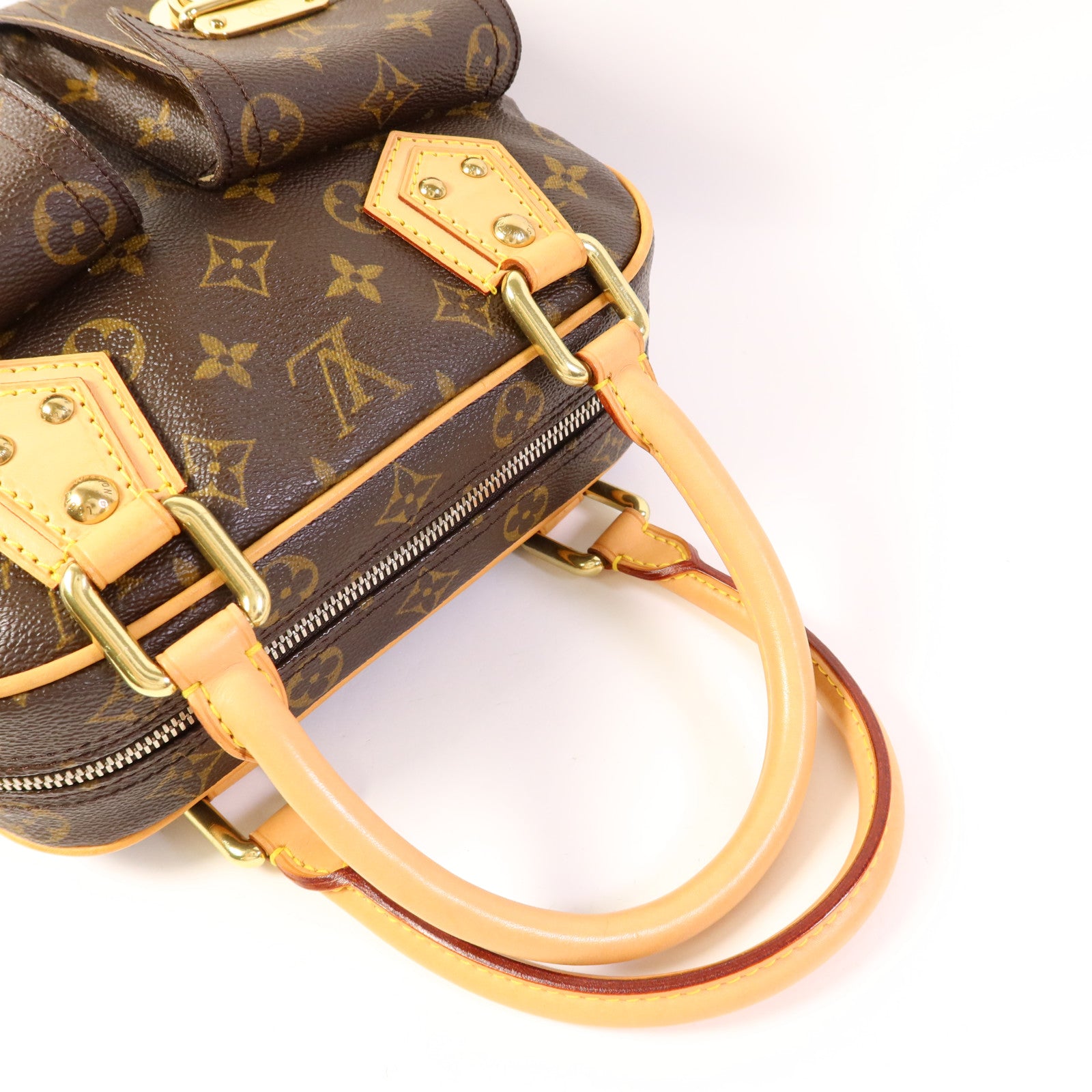 LOUIS VUITTON Monogram Manhattan PM金扣手挽袋棕色