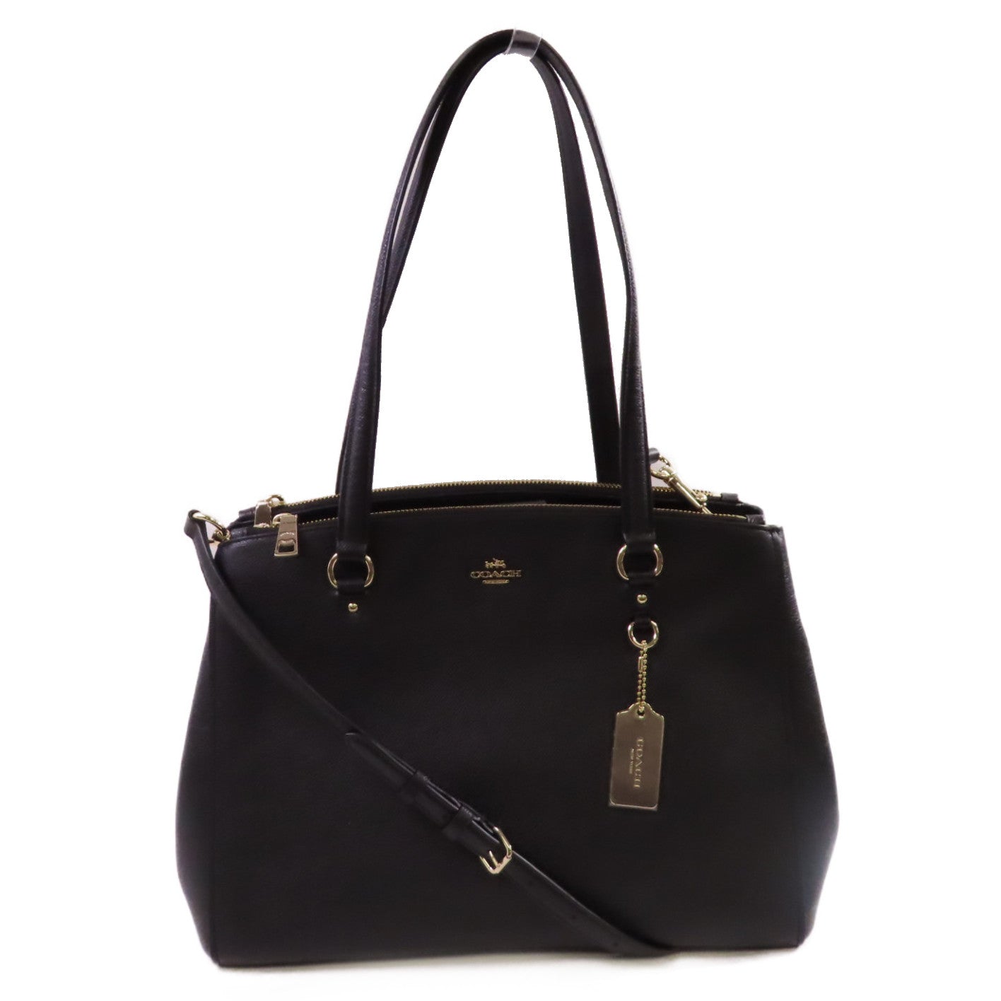 COACH 牛皮皮革2Way Shoulder Bag金扣手挽肩背兩用袋黑色