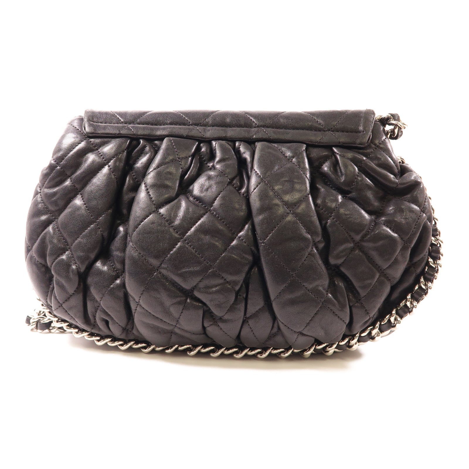 CHANEL 羊皮皮革Chain Shoulder銀扣鏈帶肩背袋