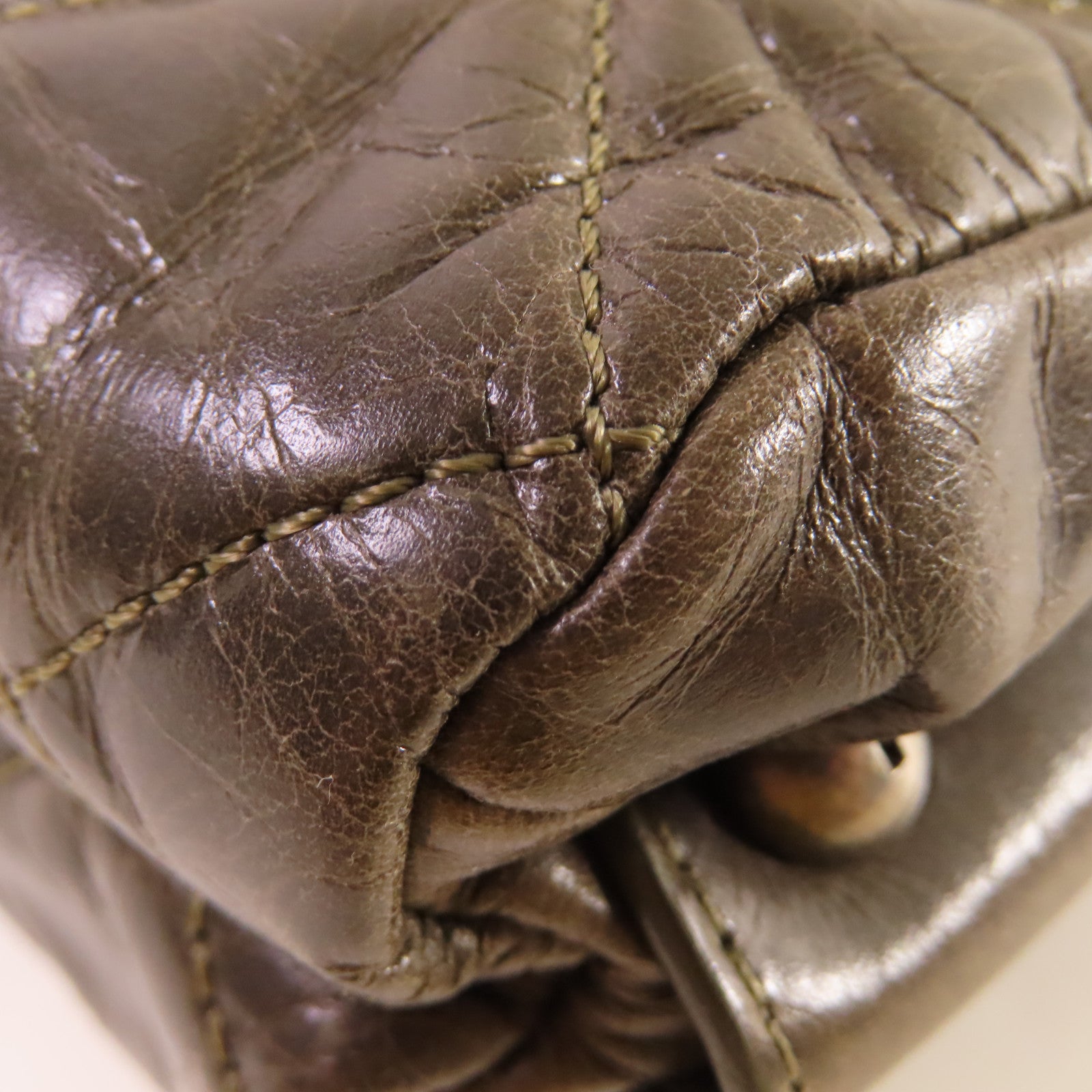 CHANEL 【清倉大減價】菱格牛皮皮革Chain Shoulder Bag銀扣鏈帶肩背袋啡色