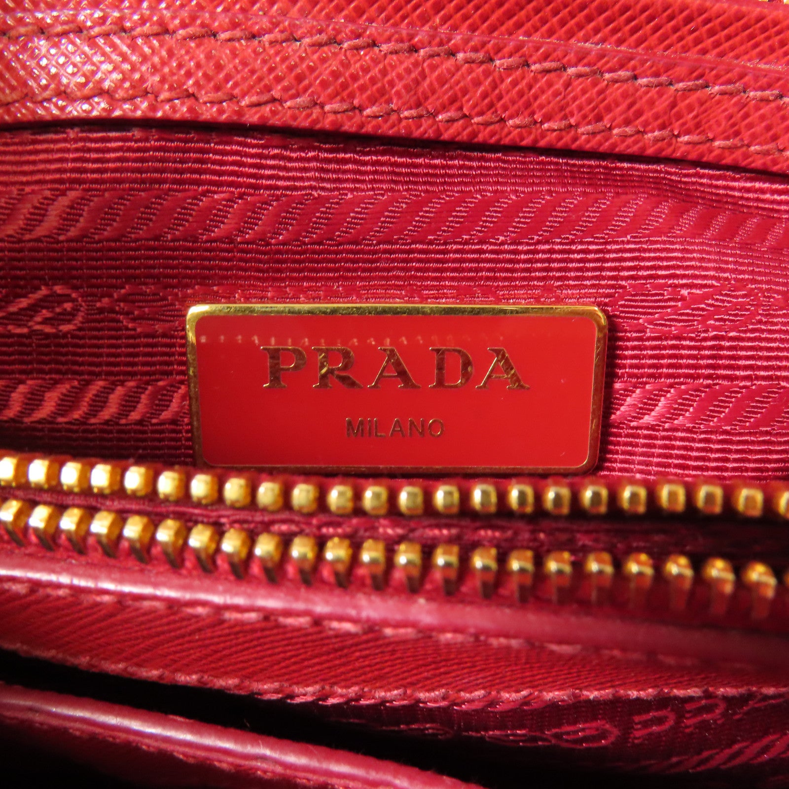 PRADA 牛皮皮革2 Way Shoulder金扣手挽肩背兩用袋紅色