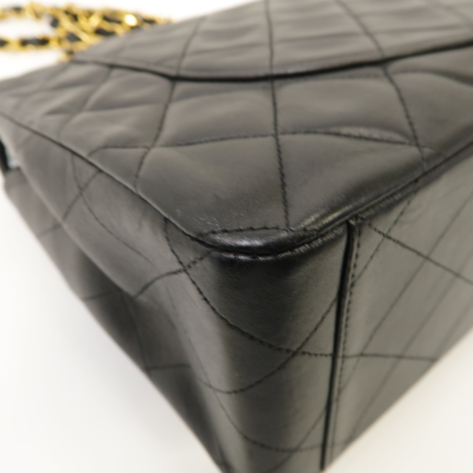 CHANEL 菱格牛皮皮革Chain Shoulder Bag金扣鏈帶肩背袋黑色