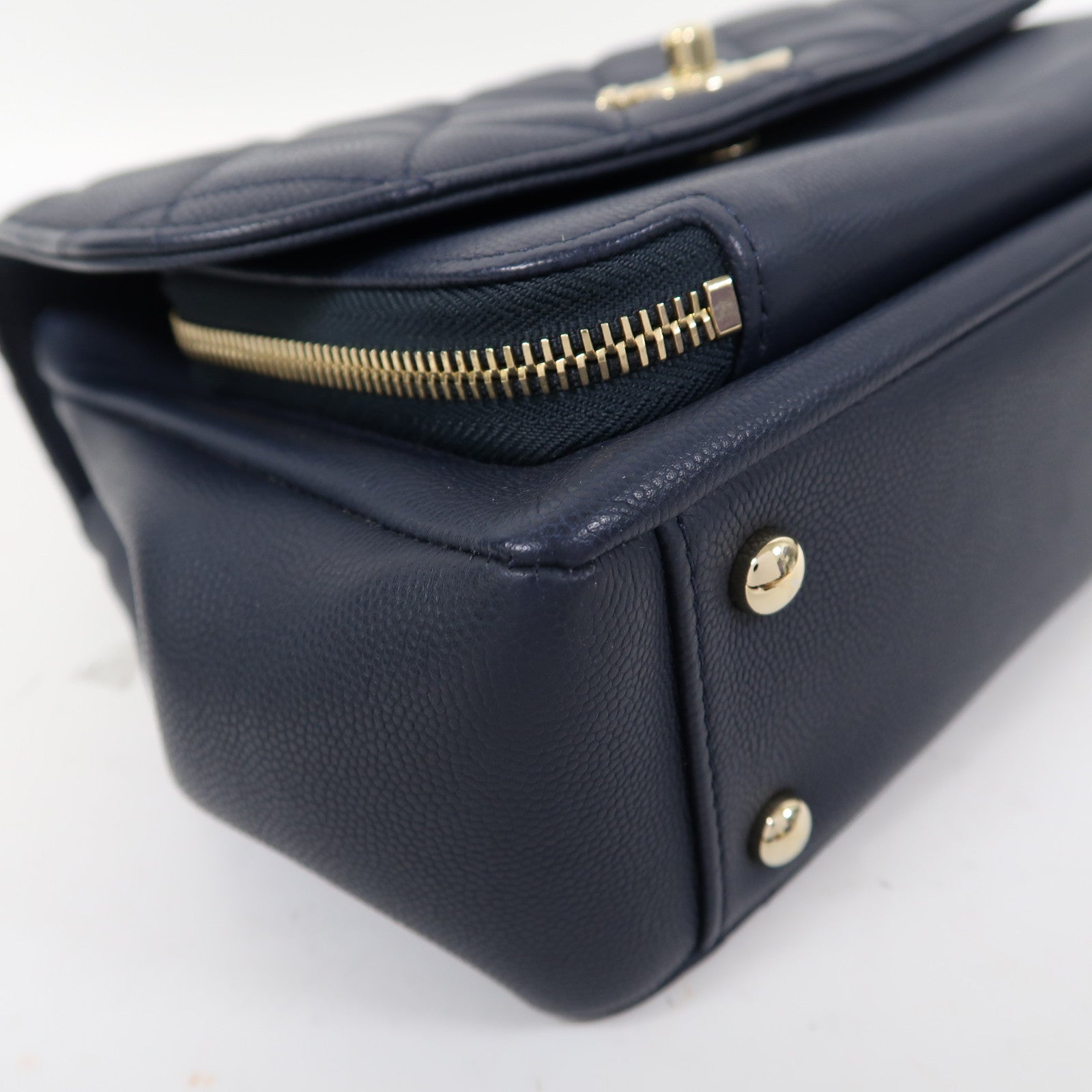 CHANEL 菱格牛皮皮革Shoulder Bag金扣鏈帶肩背袋藍色