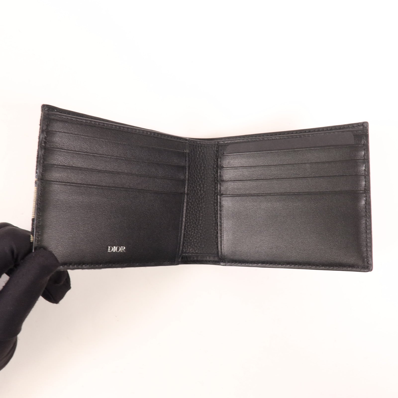 Dior 牛皮皮革/帆布Saddle Bifold Wallet銀扣錢包